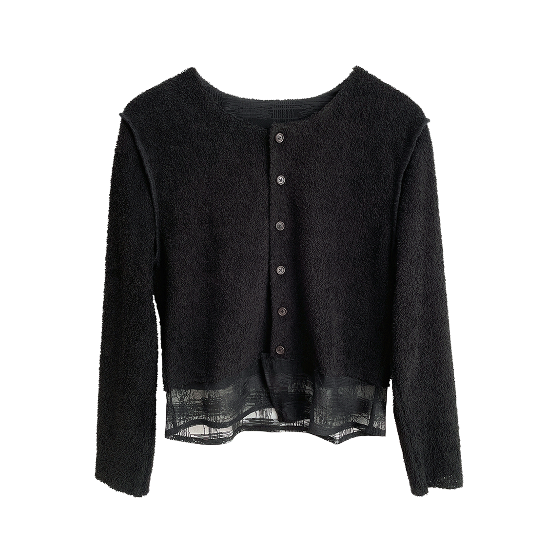 SL23FWCD01BK Still Lethardy Check Layered Terry Cardigan Black