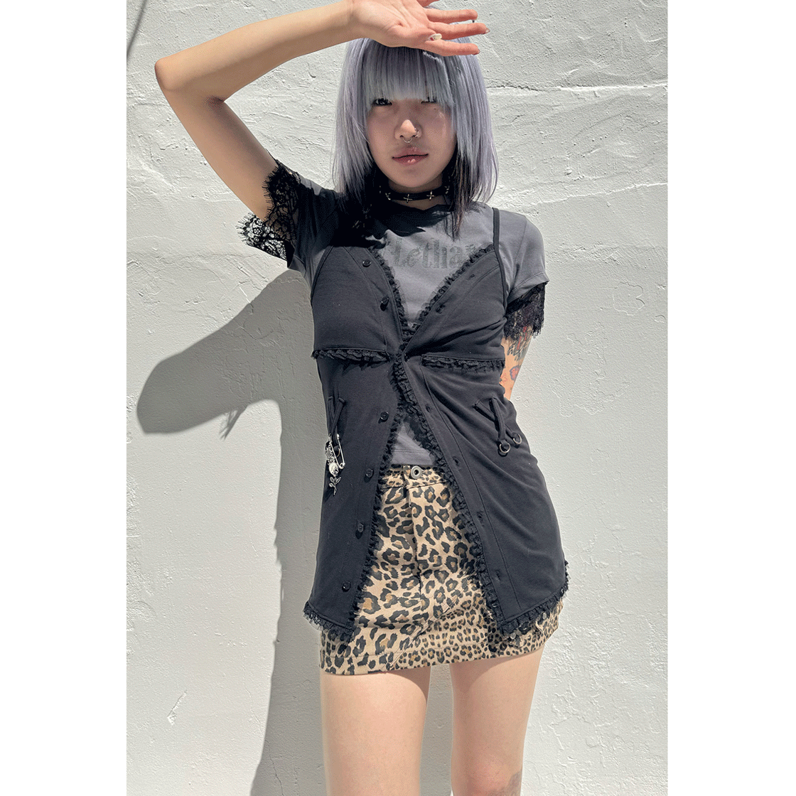 스틸레써디 레이스 저지 탑 블랙(Still Lethardy Lace Jersey Top Black) - 5