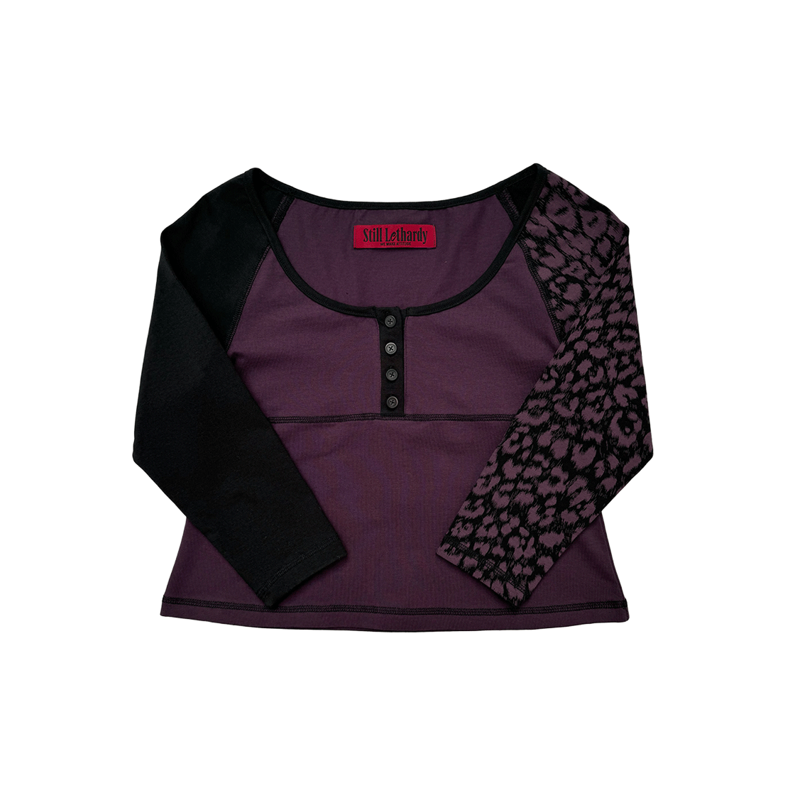 스틸레써디 3/4 슬리브 래글런 크롭 티셔츠 퍼플(Still Lethardy 3/4 Sleeve Raglan Crop T-Shirt Purple)
