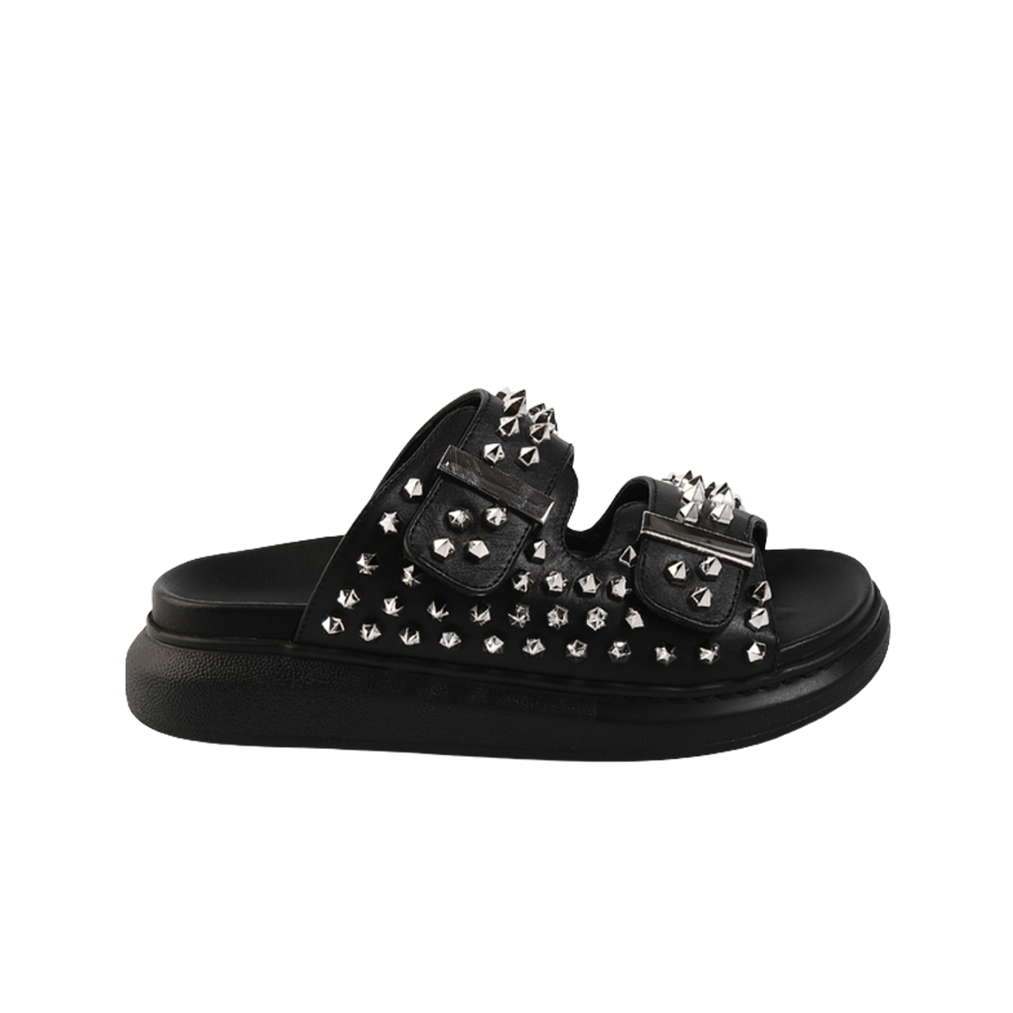 650785WHXZE1081 (W) Alexander McQueen Stud Hybrid Sandals Black Silver