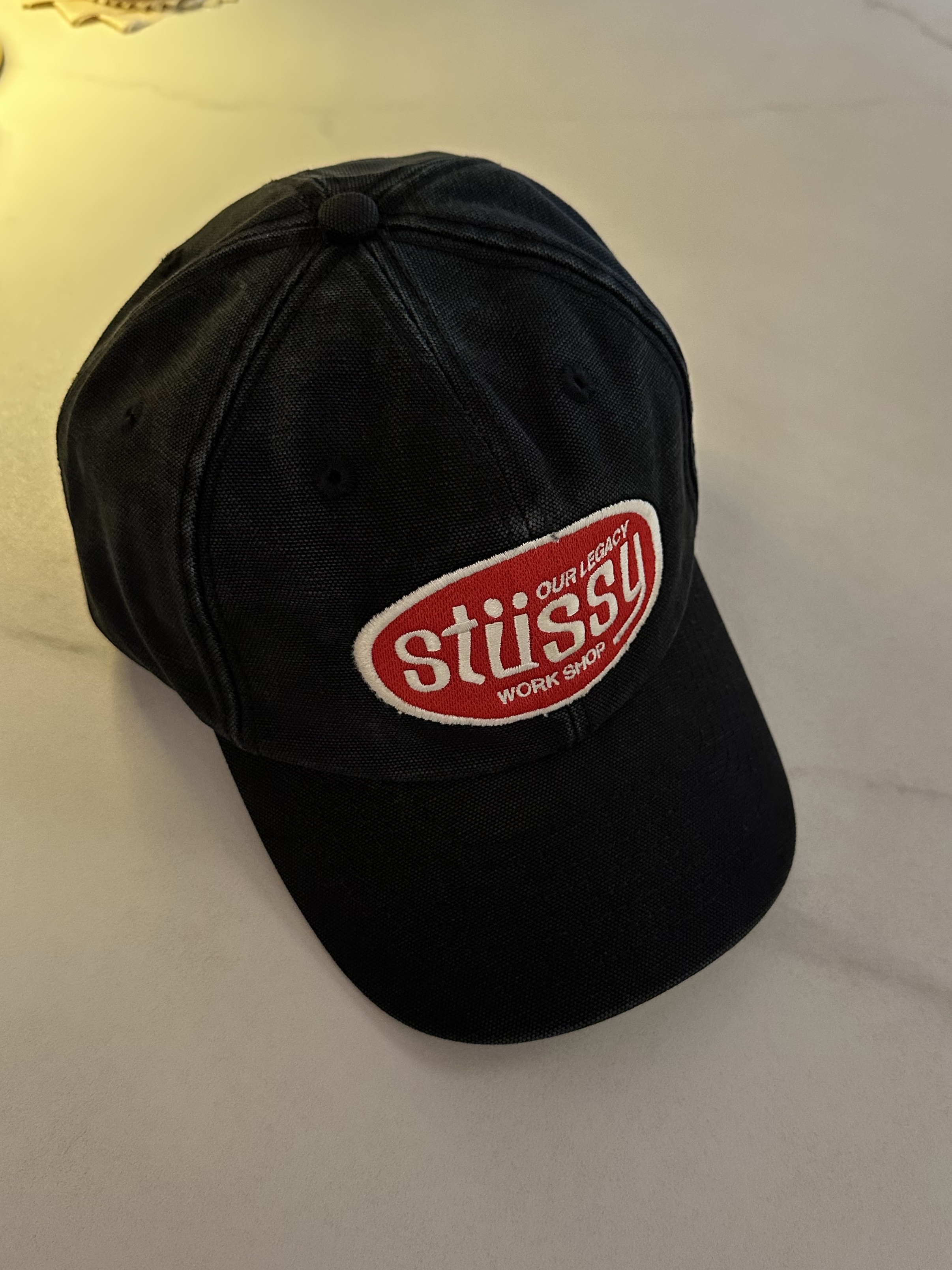 Stussy x Our Legacy Work Shop Mid-depth Cap Black 착용 스타일 - 2