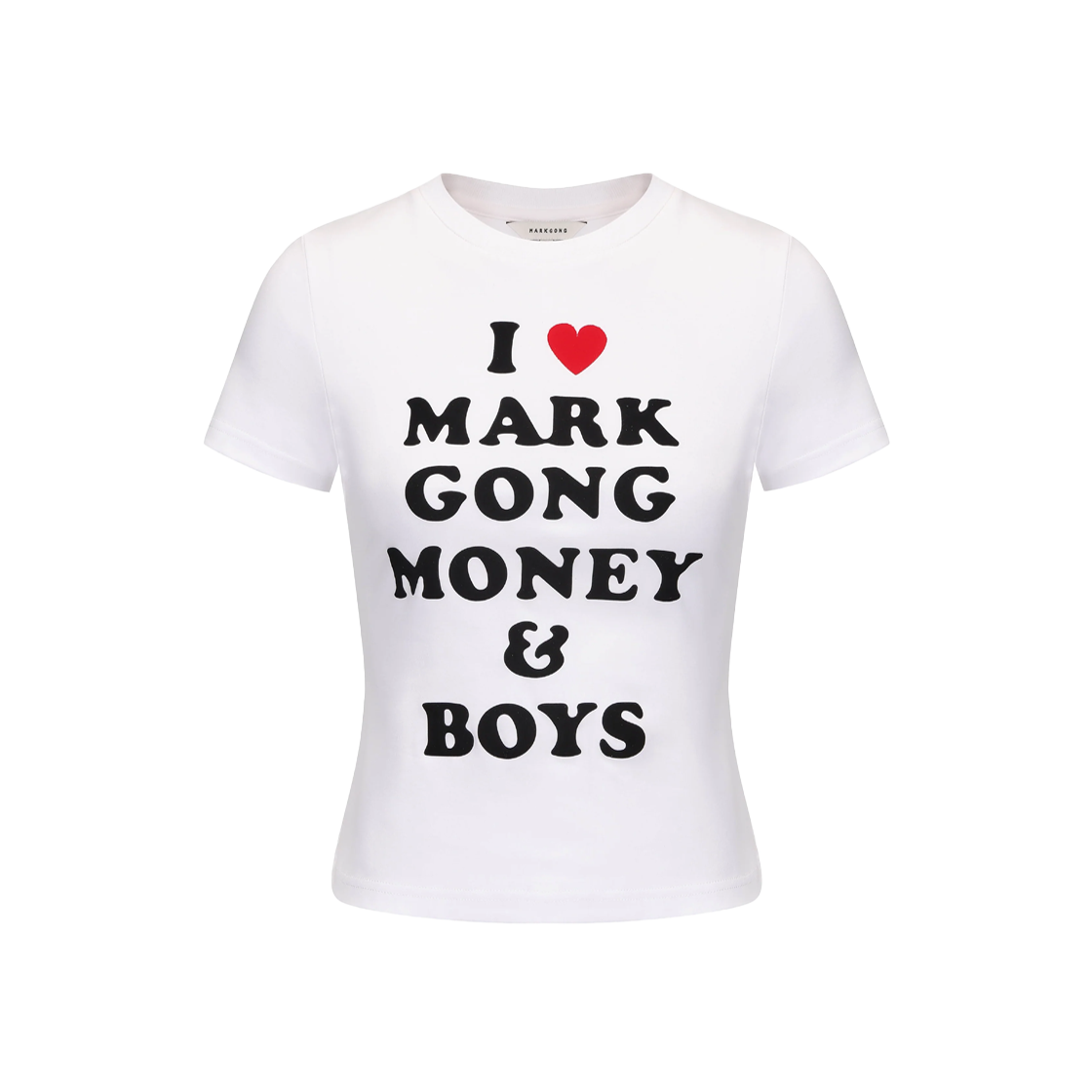 마크공 우먼 MG 슬로건 베이비 티셔츠 화이트 - 25FW(Markgong Women MG Slogan Baby T-Shirt White - 25FW)