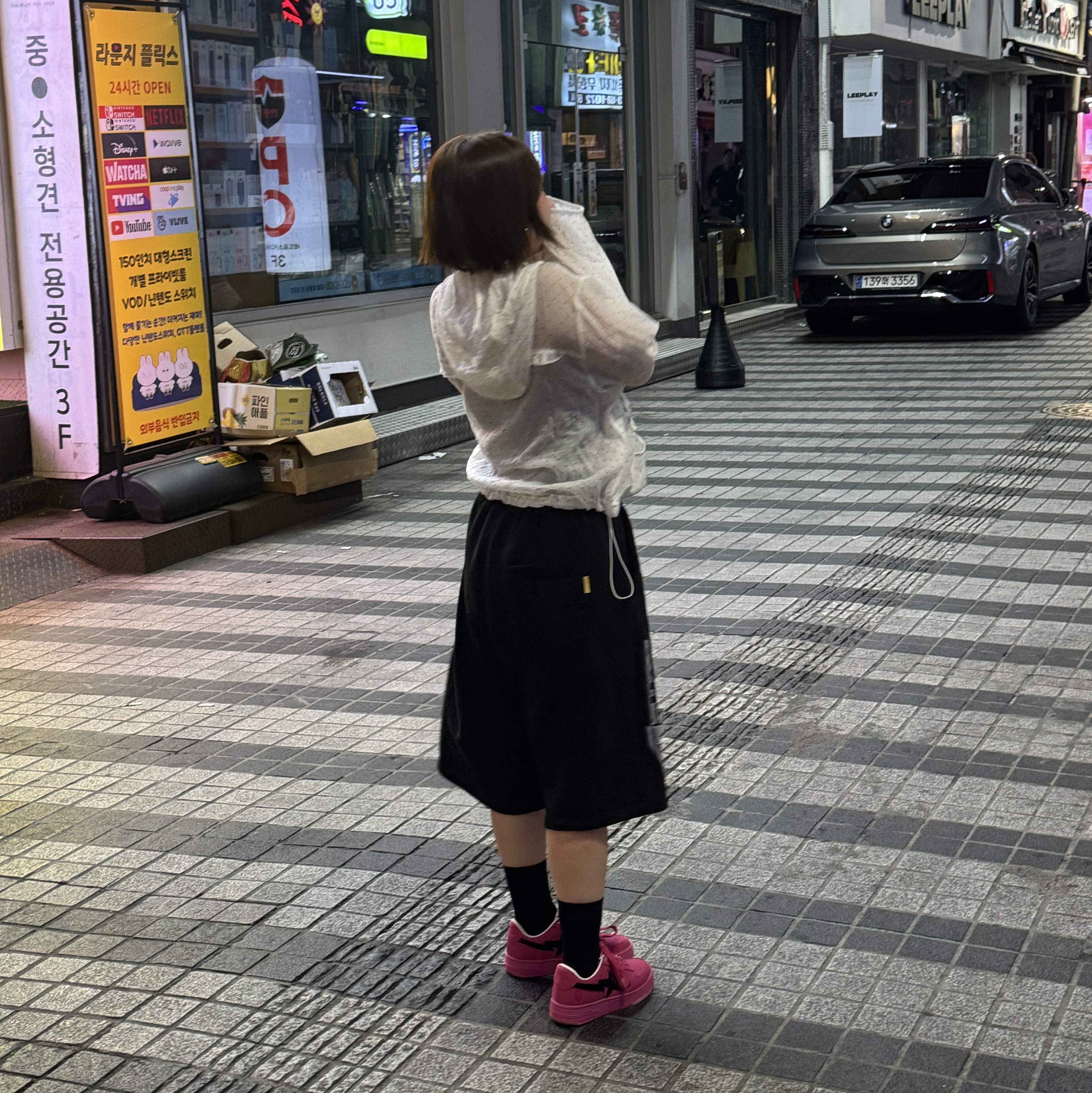 (W) BAPE Sta #4 Pink 착용 스타일 - 1