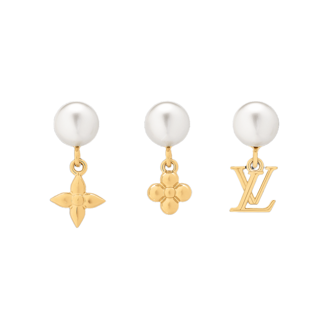 M02810 Louis Vuitton Pearl Reversible Earrings Gold (Set of 3)