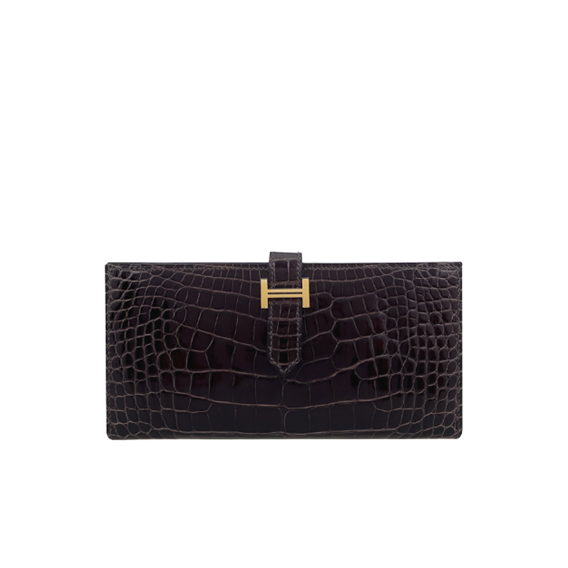 ITK6JI8P8DGR Hermes Alligator Bearn Wallet Gris Elephant Gold Hardware