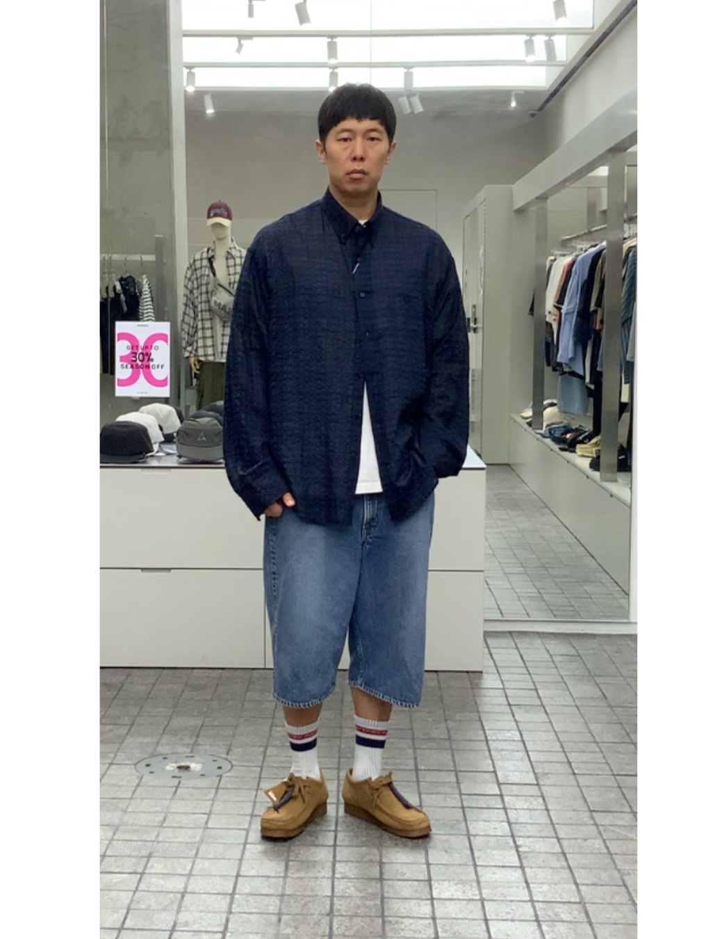 Undermycar Mu.117 Original Logo Basic Long Sleeve Check Shirts Navy Ivory, Clarks Wallabee Cola Cola - 25FW 착용 스타일 - 2