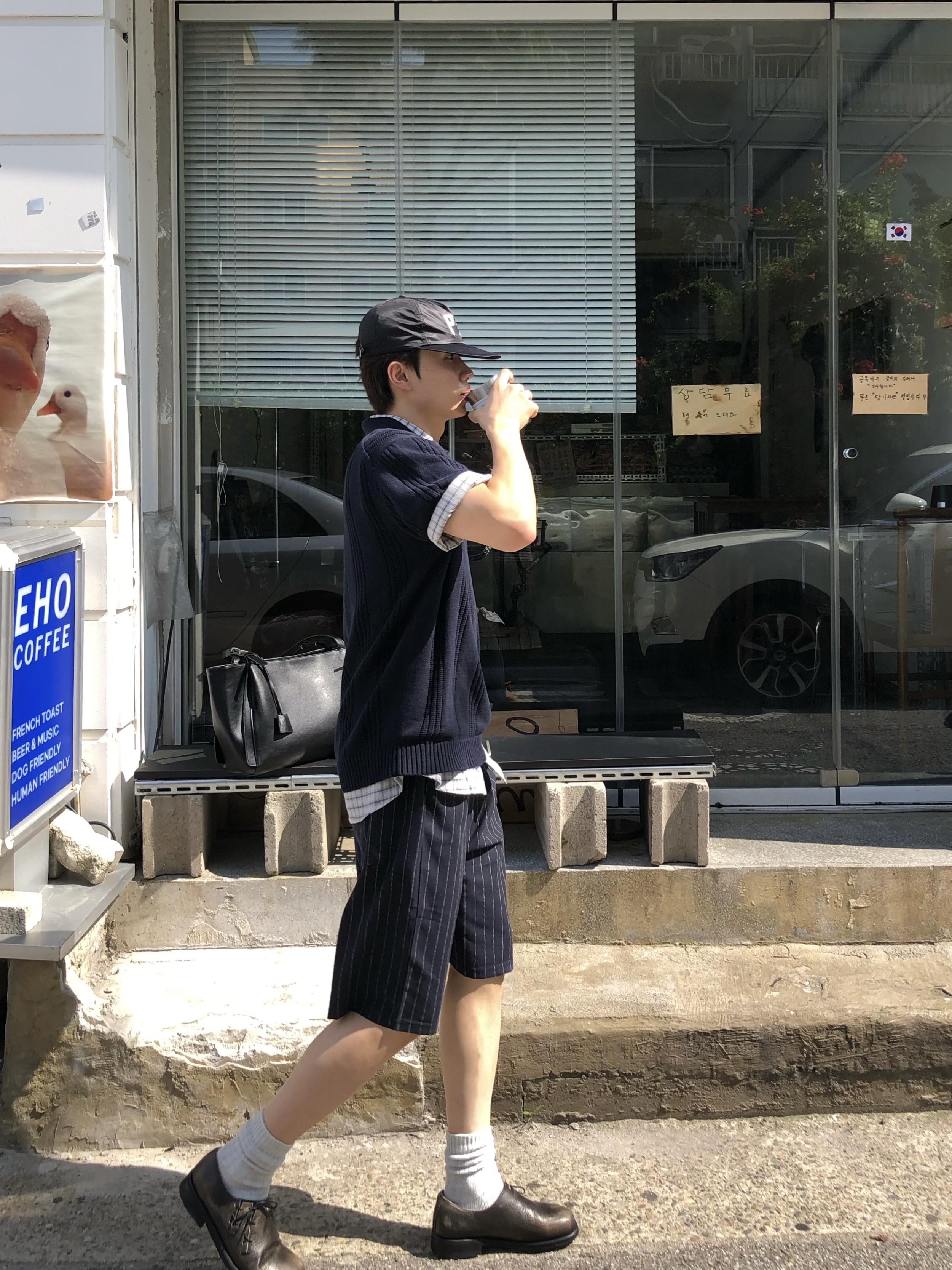 [6% 적립] NegativeThree Oblique Derby Shoe Black Beige, Casio LTP-V007D-7E 착용 스타일 - 6