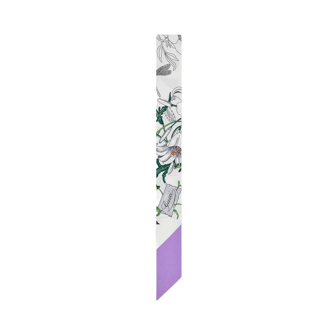 831699-3G001-9071 (W) Gucci Printed Silk Twill Neck Bow White Lilac