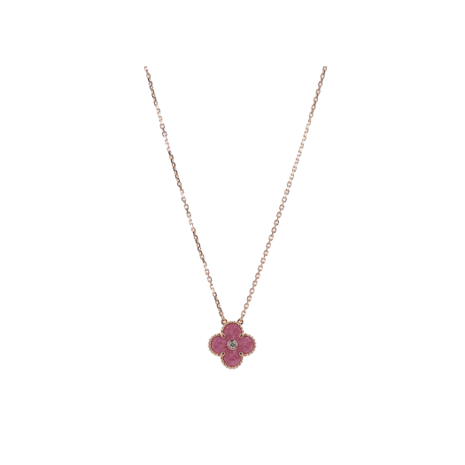 ITRAB427M3LB VAN CLEEF & ARPELS Vintage Alhambra Holiday Pendant 18K Gold Diamond Rhodonite