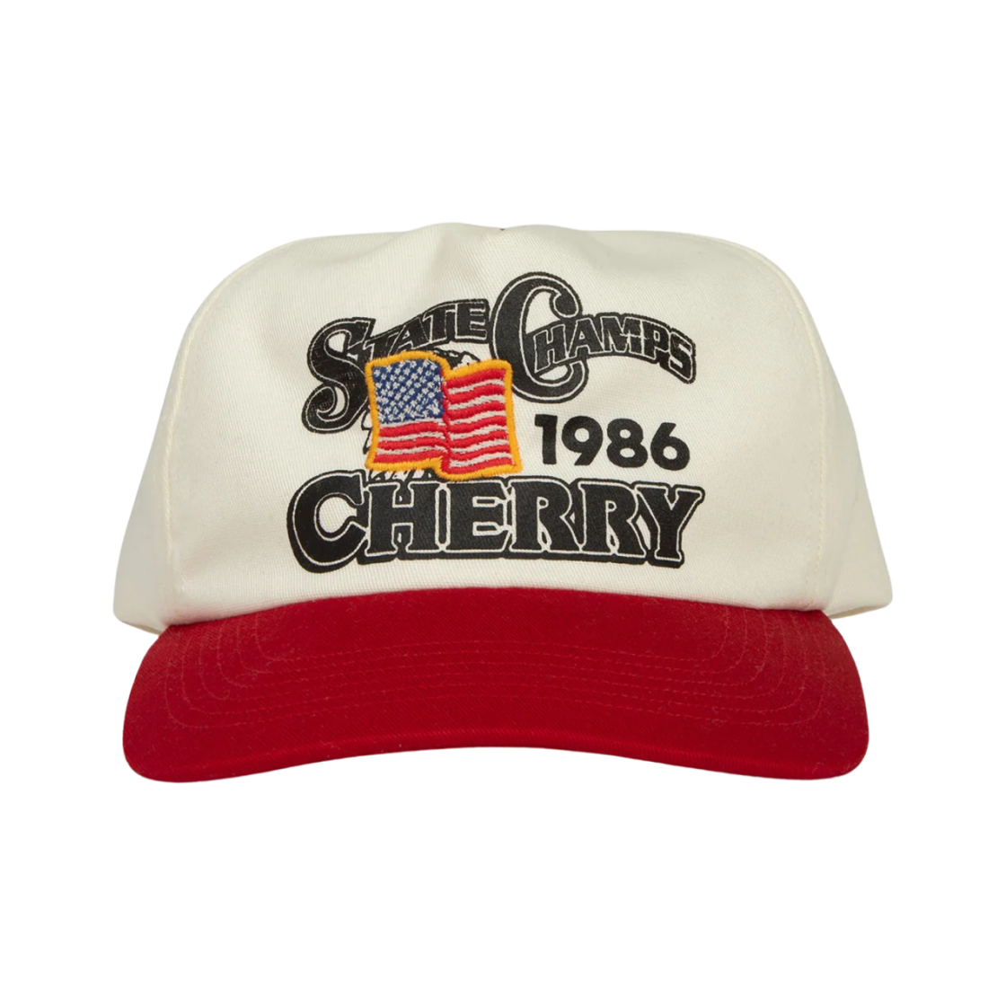 - Cherry LA State Champs 5 Panel Hat Natural Red