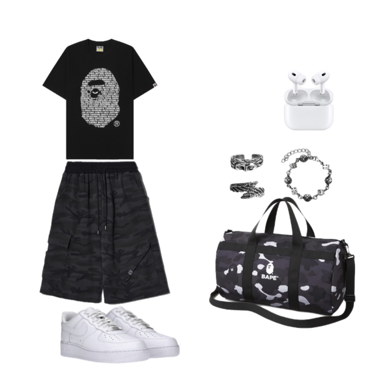 BAPE Japan Ape Head T-Shirt Black 착용 스타일