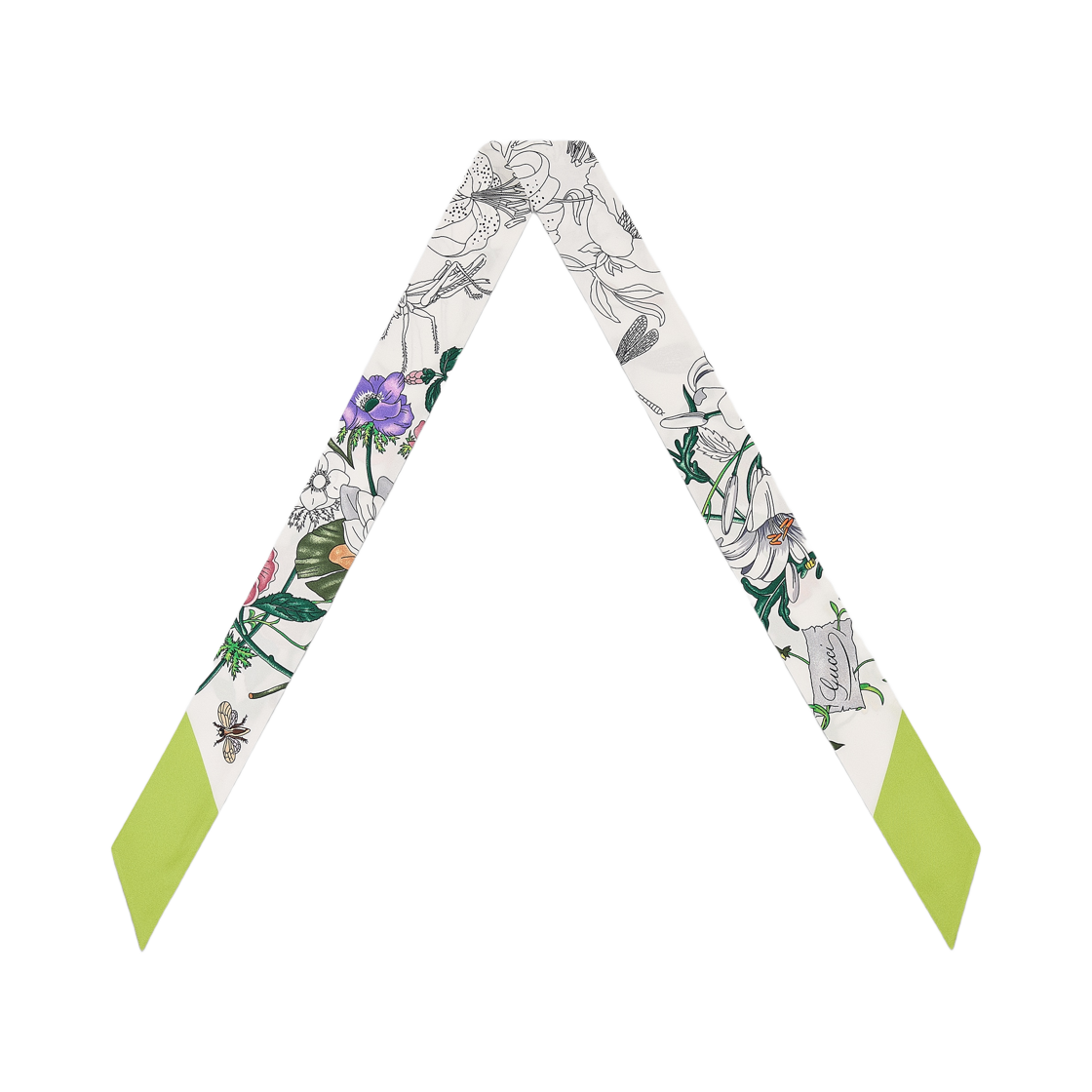 (W) 구찌 프린티드 실크 트윌 넥 보우 화이트 그린((W) Gucci Printed Silk Twill Neck Bow White Green) - 2