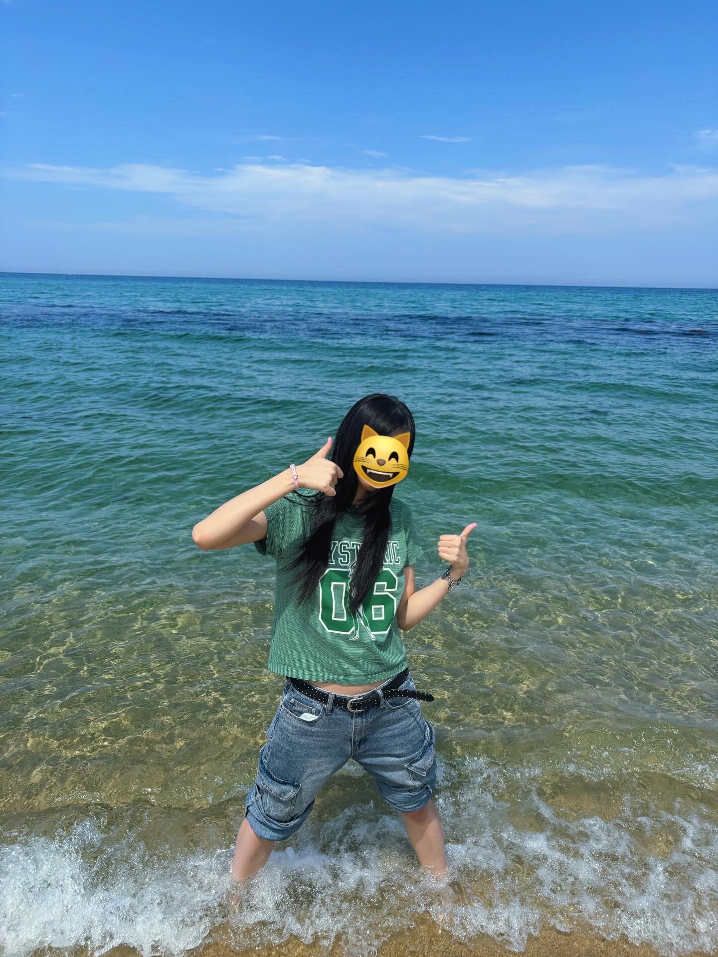 (W) Hysteric Glamour Number 6 Short T-Shirt Green, (W) Hysteric Glamour Hysteric On Skull Pick Bracelet Silver 착용 스타일 - 2