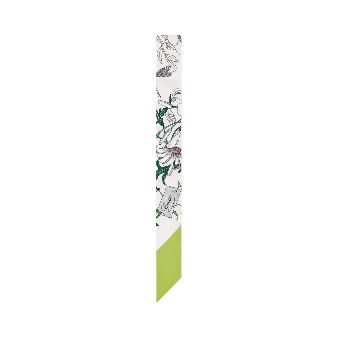 831699-3G001-9067 (W) Gucci Printed Silk Twill Neck Bow White Green