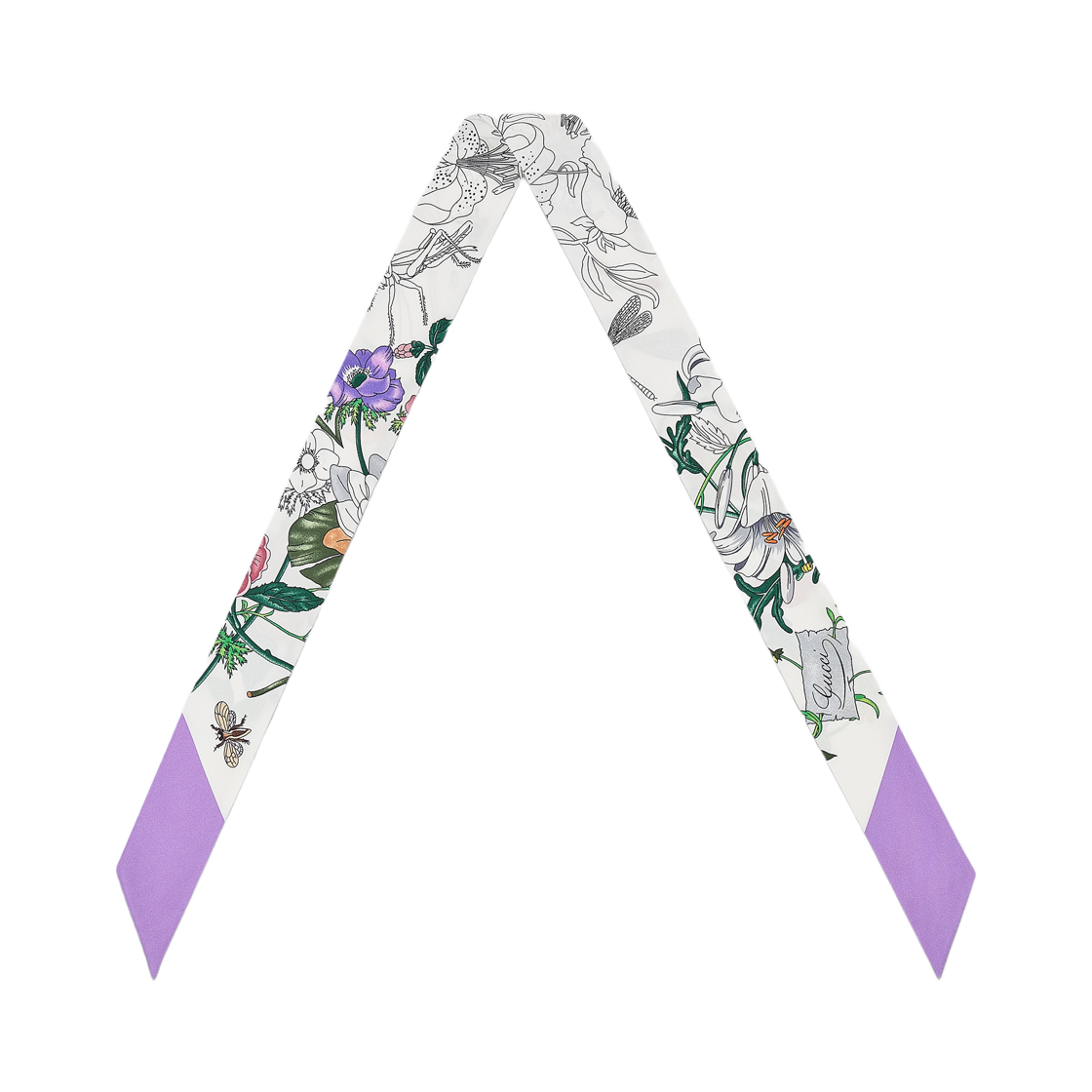 (W) 구찌 프린티드 실크 트윌 넥 보우 화이트 라일락((W) Gucci Printed Silk Twill Neck Bow White Lilac) - 2