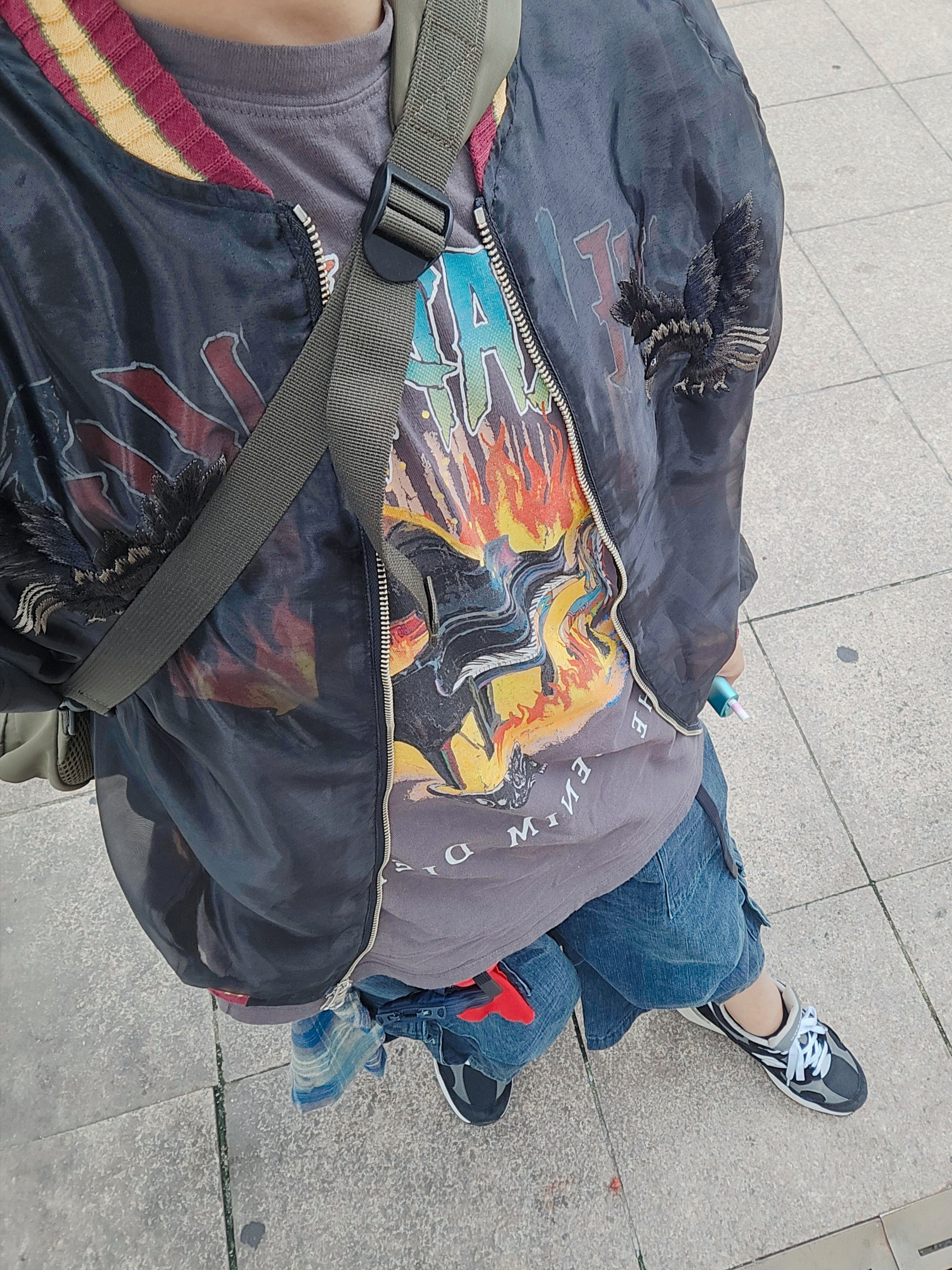 Kapital 20 Tenjiku Burning Piano Crew T-Shirt Black White, Kapital Sheer Pearl Mosquito Guard Souvenir Jacket Tiger Black 착용 스타일