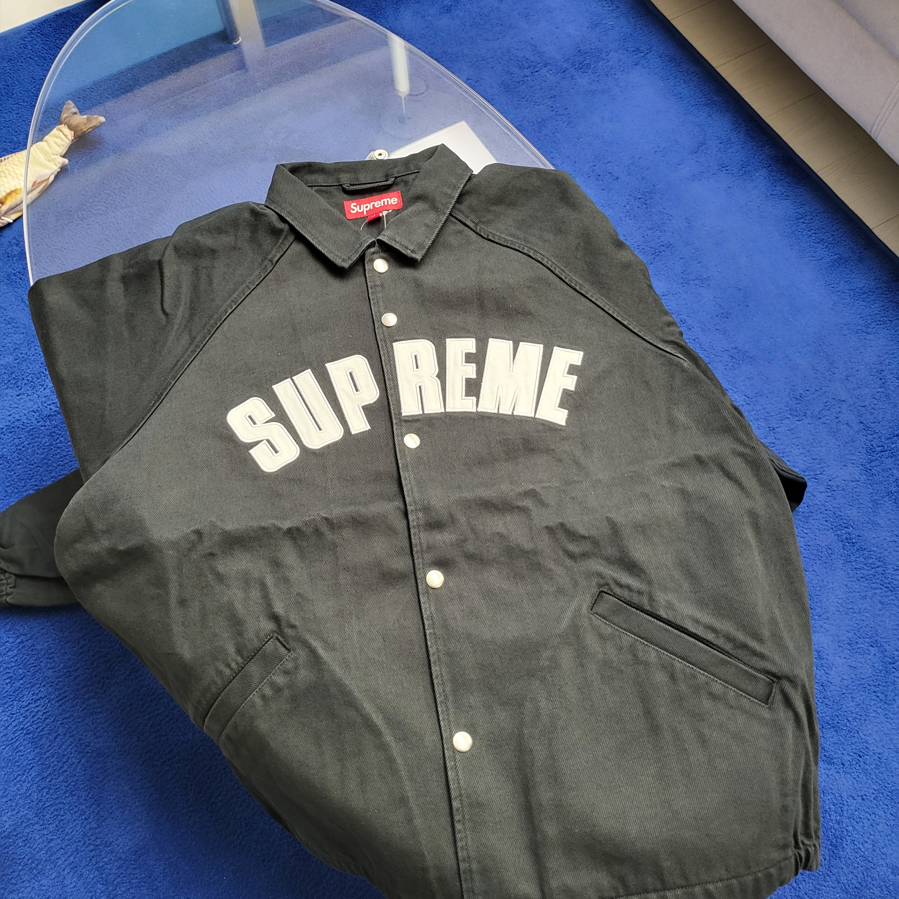 Supreme Arc Denim Coaches Jacket Black - 25SS 착용 스타일