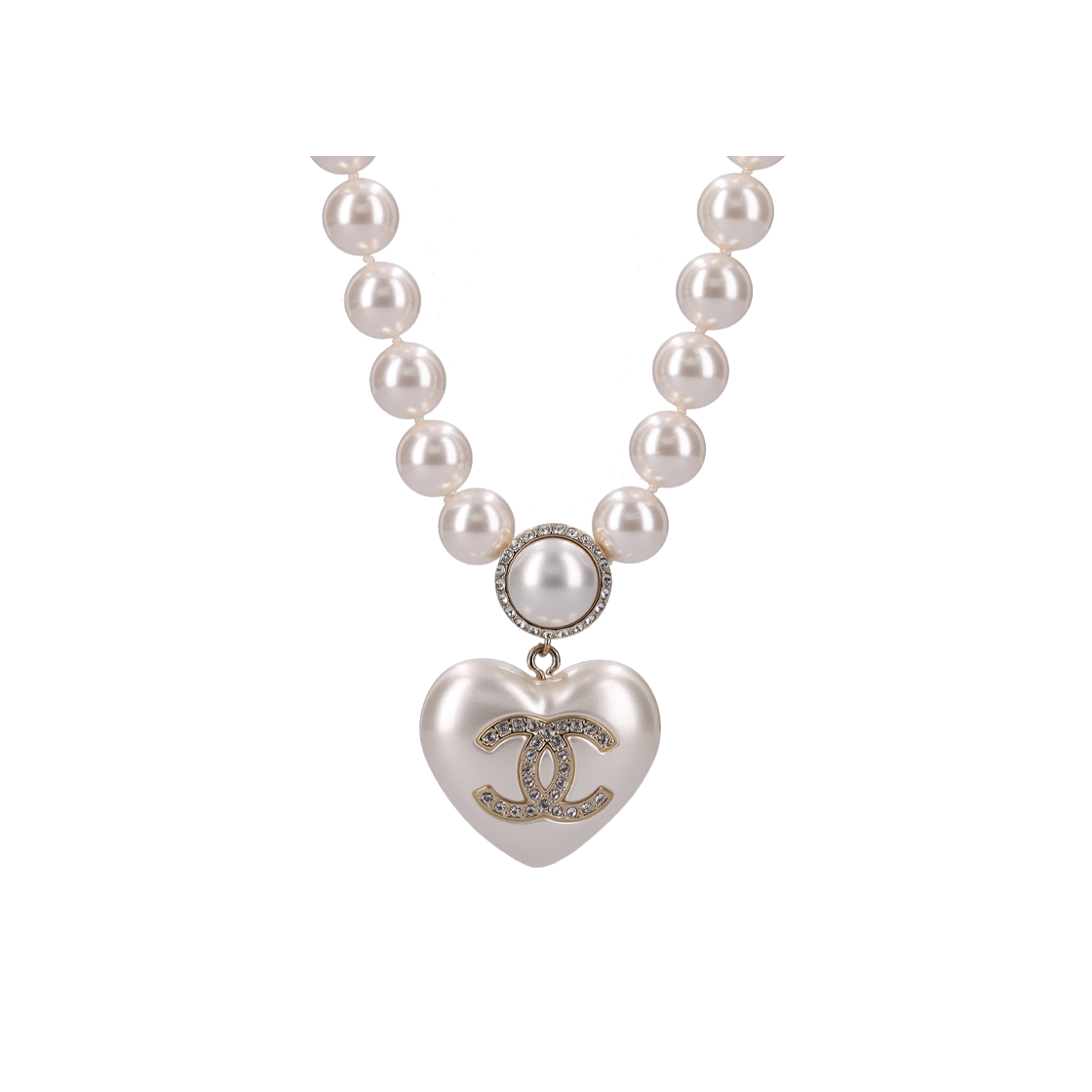 샤넬 AB7000 하트 메탈 펄 네크리스 화이트