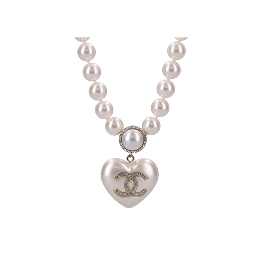 IT35R8PN5WCR CHANEL Heart Metal Pearl Necklace White