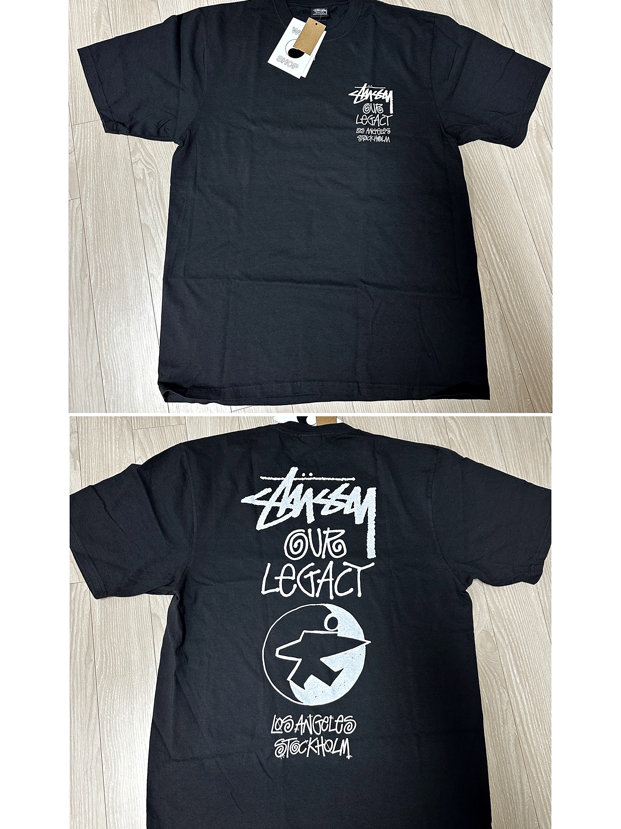 Stussy x Our Legacy Surfman Pigment Dyed T-Shirt Black 착용 스타일