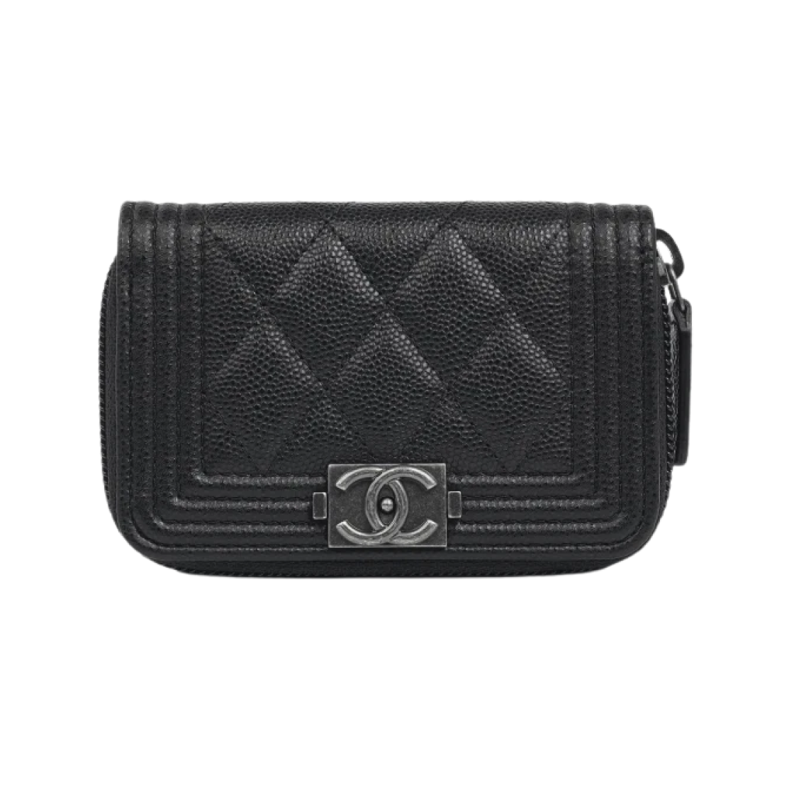 A80602-B01489-94305 Chanel Boy Chanel Zipped Coin Purse Grained Calfskin & Ruthenium Black
