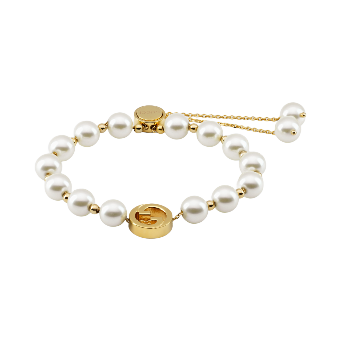 (W) 구찌 인터로킹 펄 브레이슬릿 라이트 골드톤 브래스((W) Gucci Interlocking Pearl Bracelet Light Gold-Tone Brass) - 1