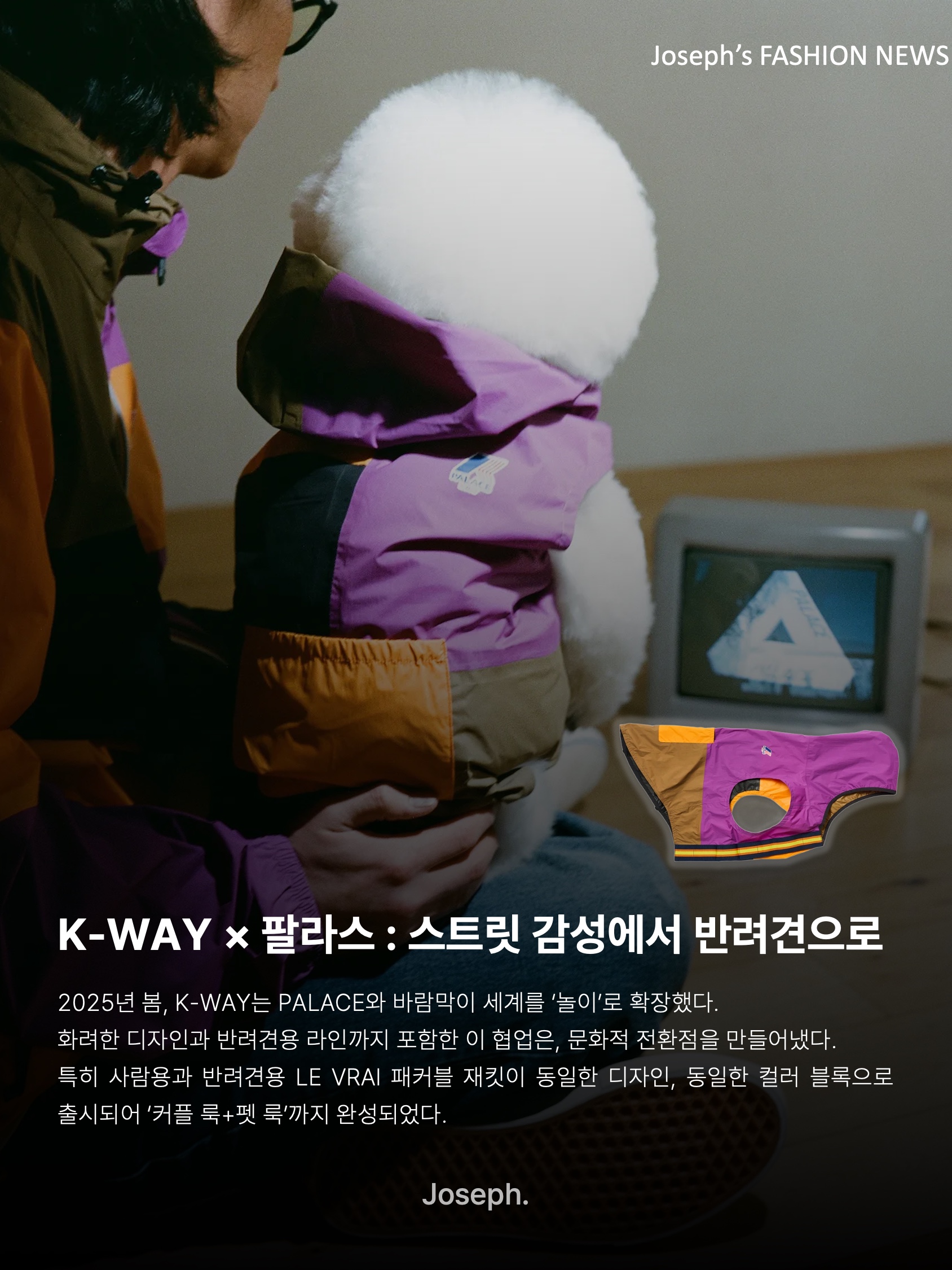 Play Comme des Garcons x K-Way Full Zip Jacket Navy, Palace x K-WAY Le Vrai 4.0 Horatio Dog Jacket Multi Purple Orange - 25SS 착용 스타일 - 9