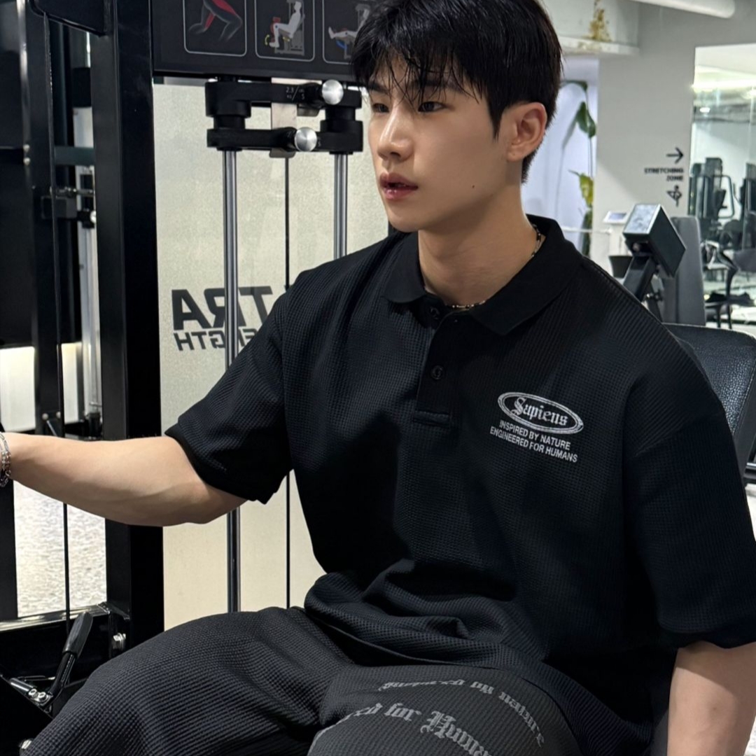 Sapiens Waffle Over Fit Polo Shirt Black, [KREAM 단독] Sapiens Engineered Waffle Over Fit Shorts Black 착용 스타일