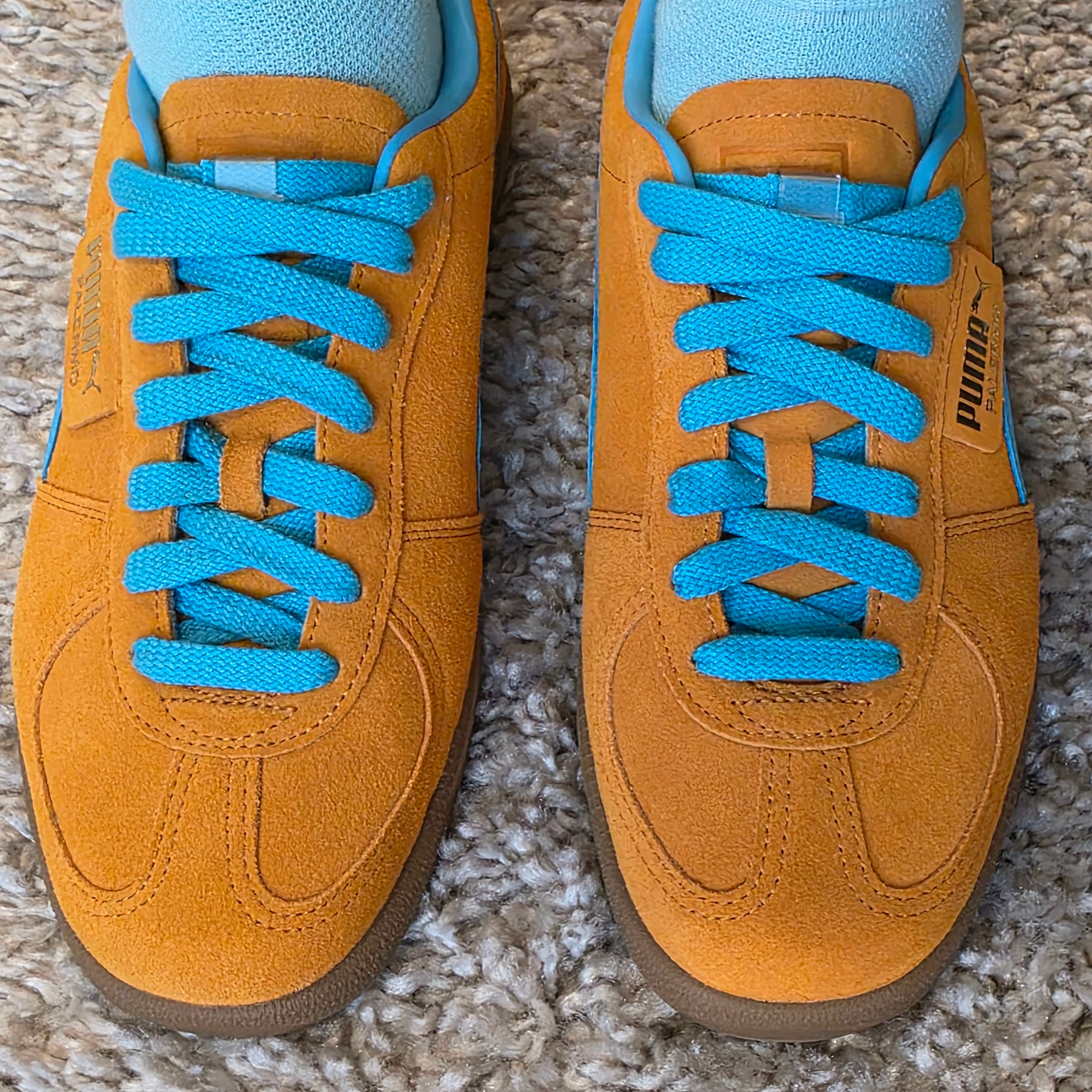 Puma Palermo Dark Cheddar Bright Aqua 착용 스타일 - 4