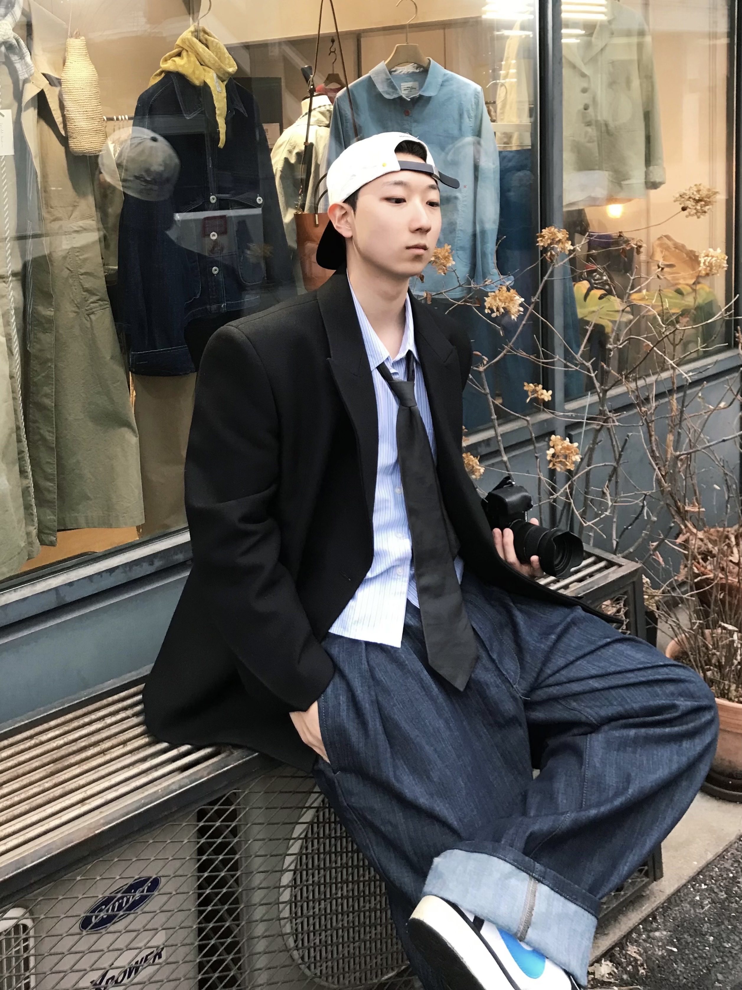 Nike x Peaceminusone Kwondo1 Black and White, Peaceminusone x Joopiter Five-Panel Baseball Cap White Purple 착용 스타일 - 4