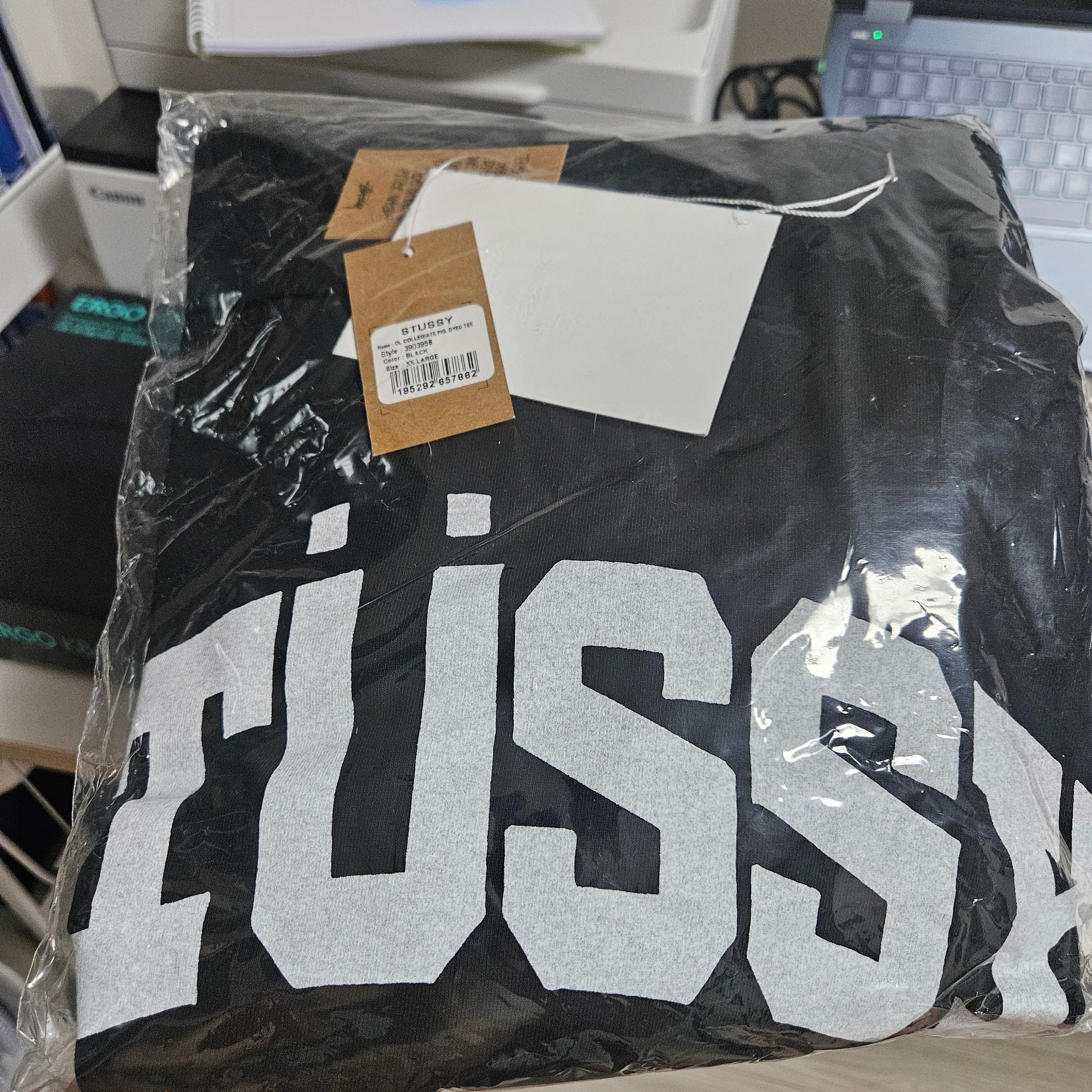 Stussy x Our Legacy Work Shop Pigment Dyed Collegiate T-Shirt Black 착용 스타일