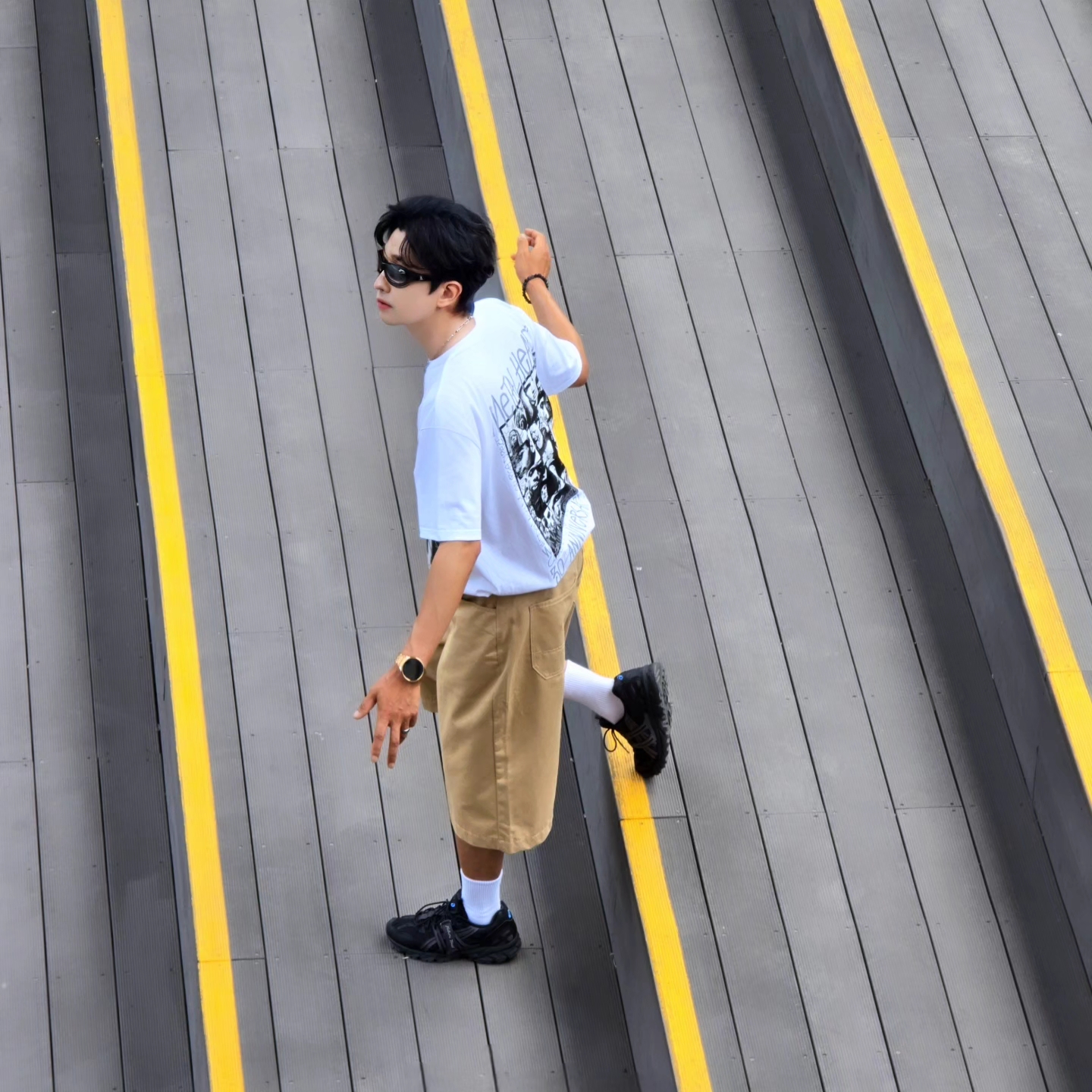 Stussy x Goldie Metalheadz 30 T-Shirt White, Asics Gel-Sonoma 15-50 Black Obsidian Grey 착용 스타일 - 5