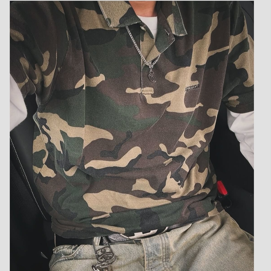 Supreme Washed Camo Polo Woodland Camo - 25SS 착용 스타일 - 2