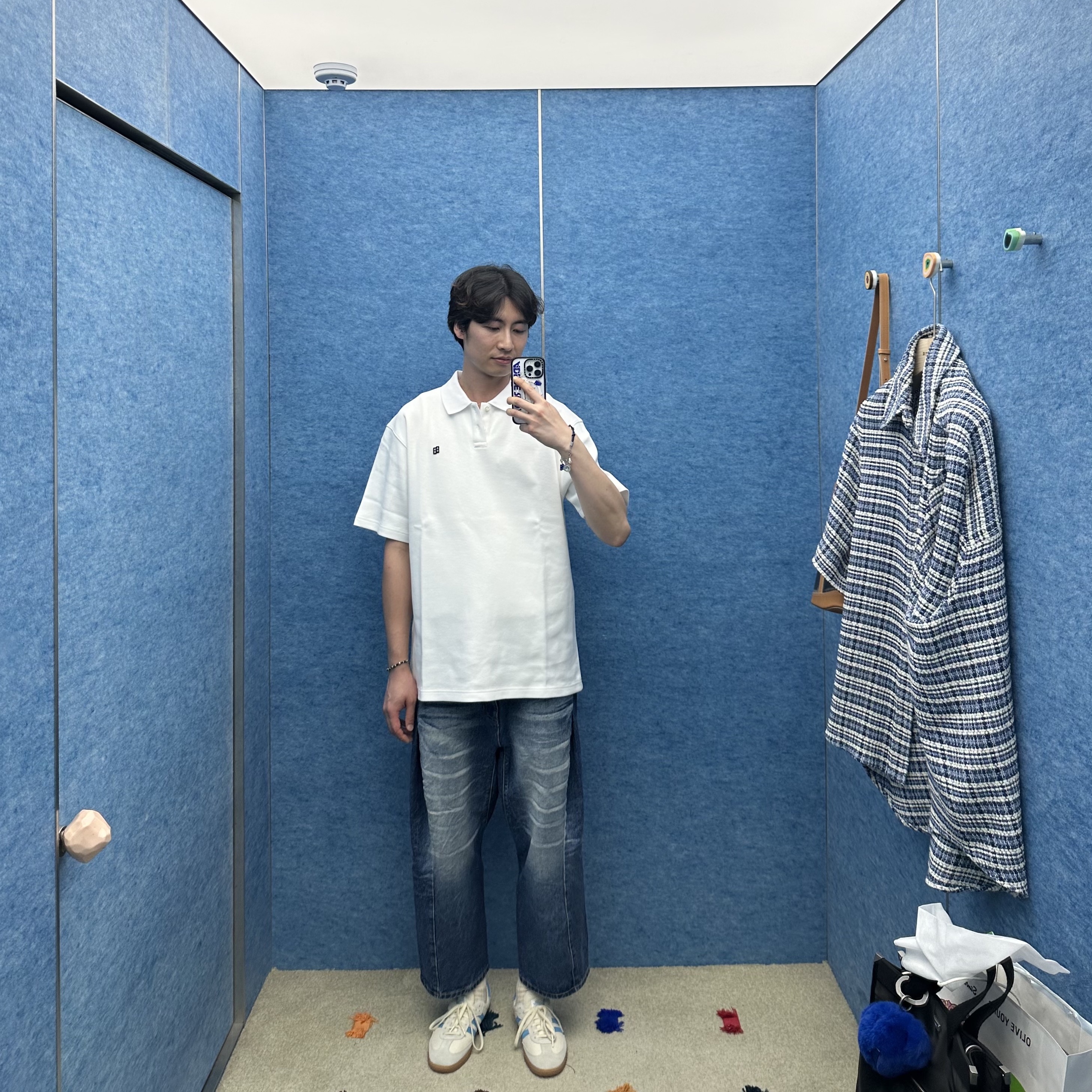Ader Error Cartif Shirt Z-Blue, Adidas x Sporty & Rich Samba Cream Blue 착용 스타일 - 3