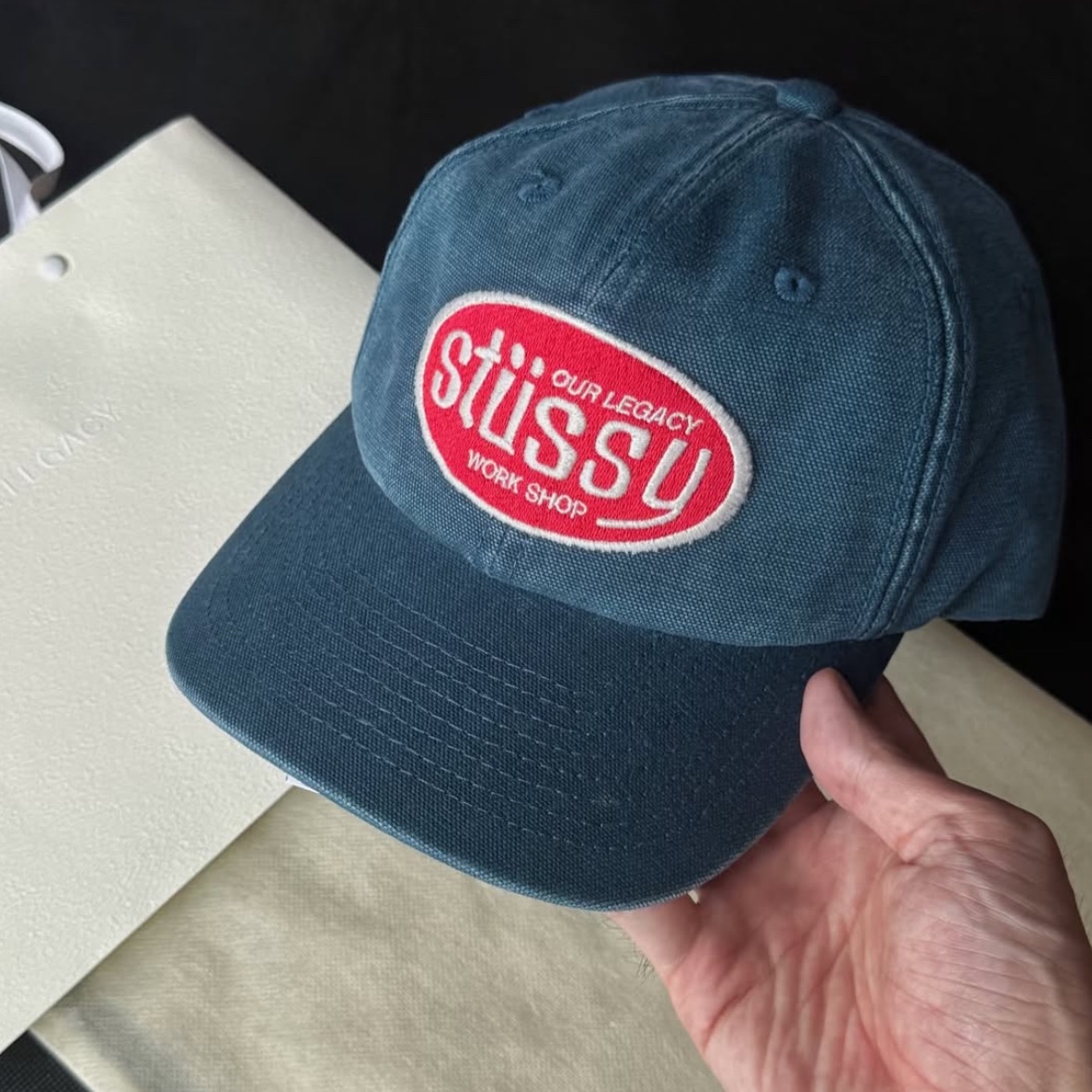 Stussy x Our Legacy Work Shop Mid-depth Cap Navy 착용 스타일