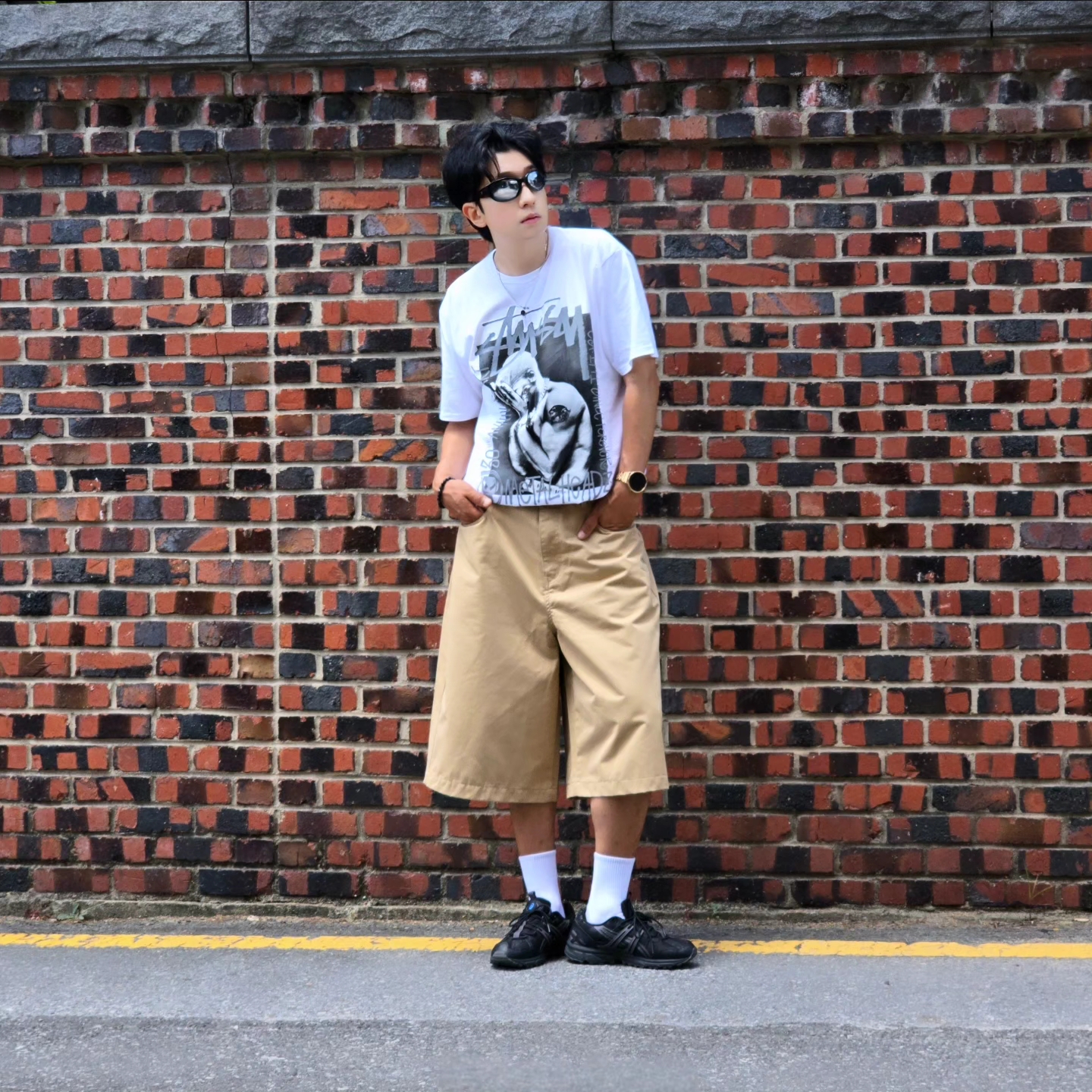 Stussy x Goldie Metalheadz 30 T-Shirt White, Asics Gel-Sonoma 15-50 Black Obsidian Grey 착용 스타일 - 8