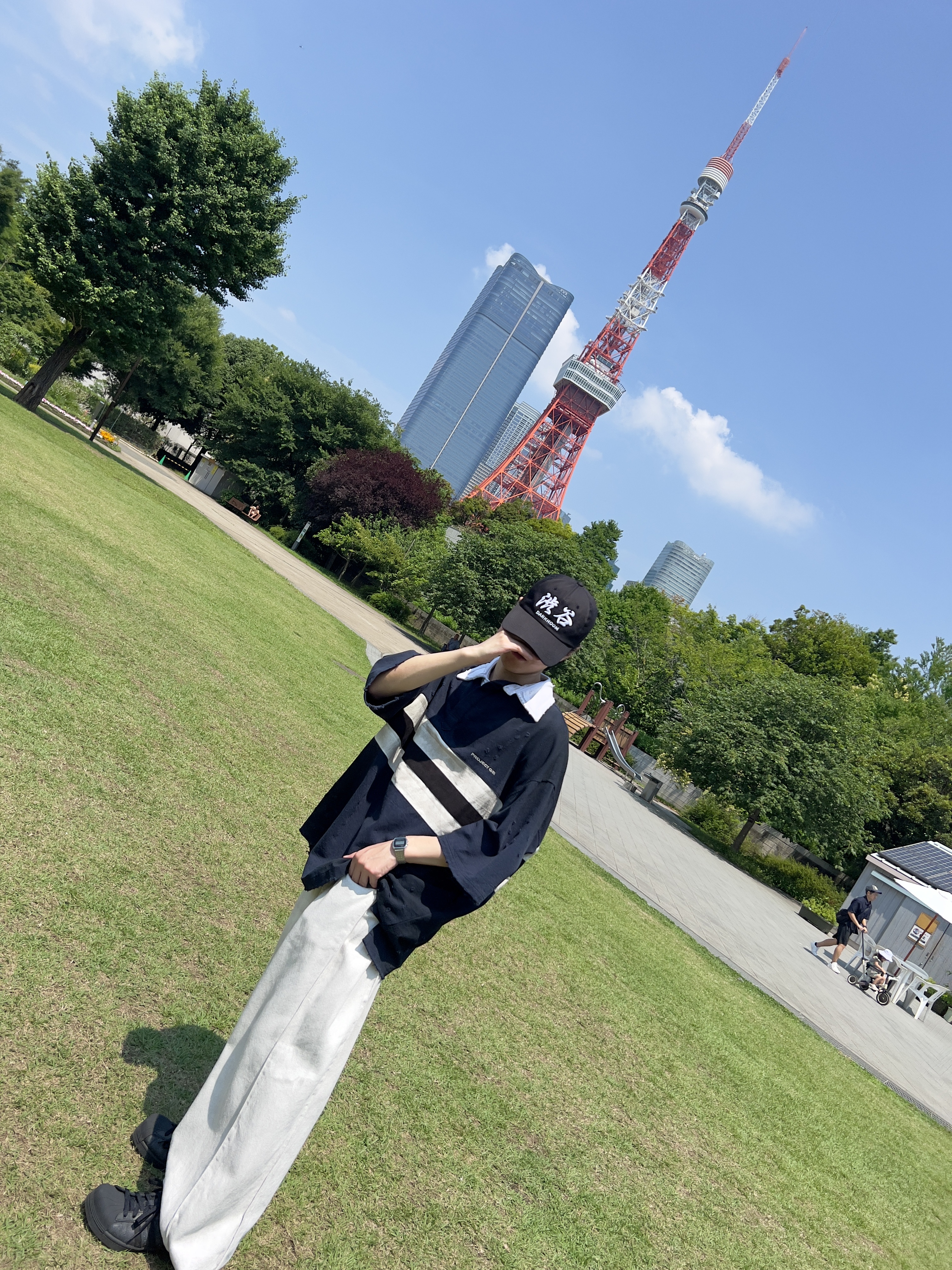 Darkr8m Studio Shibuya White Logo Cap Black - Shibuya Parco Store Exclusive, Project G/R Bullied Half Polo Shirts Navy 착용 스타일 - 1