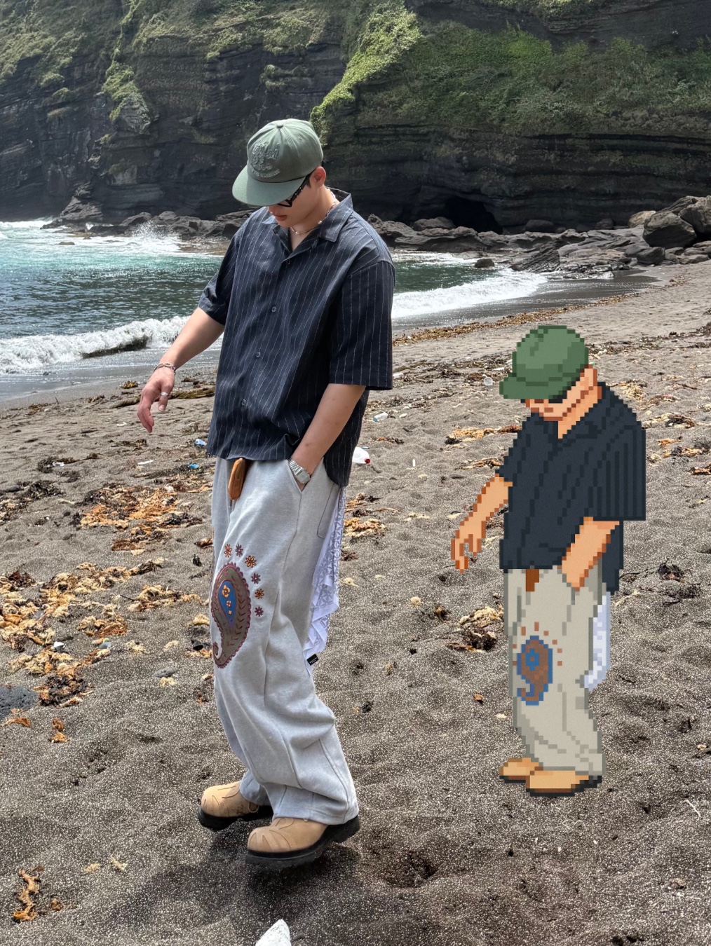 Supreme Loose Fit Multi Stripe S/S Shirt Black - 24SS, Crocs Stomp Clog Black 착용 스타일 - 2
