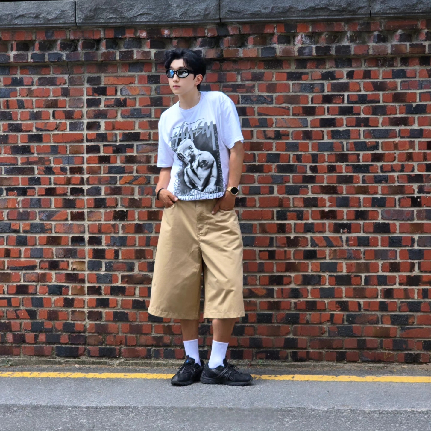 Stussy x Goldie Metalheadz 30 T-Shirt White, Asics Gel-Sonoma 15-50 Black Obsidian Grey 착용 스타일 - 9