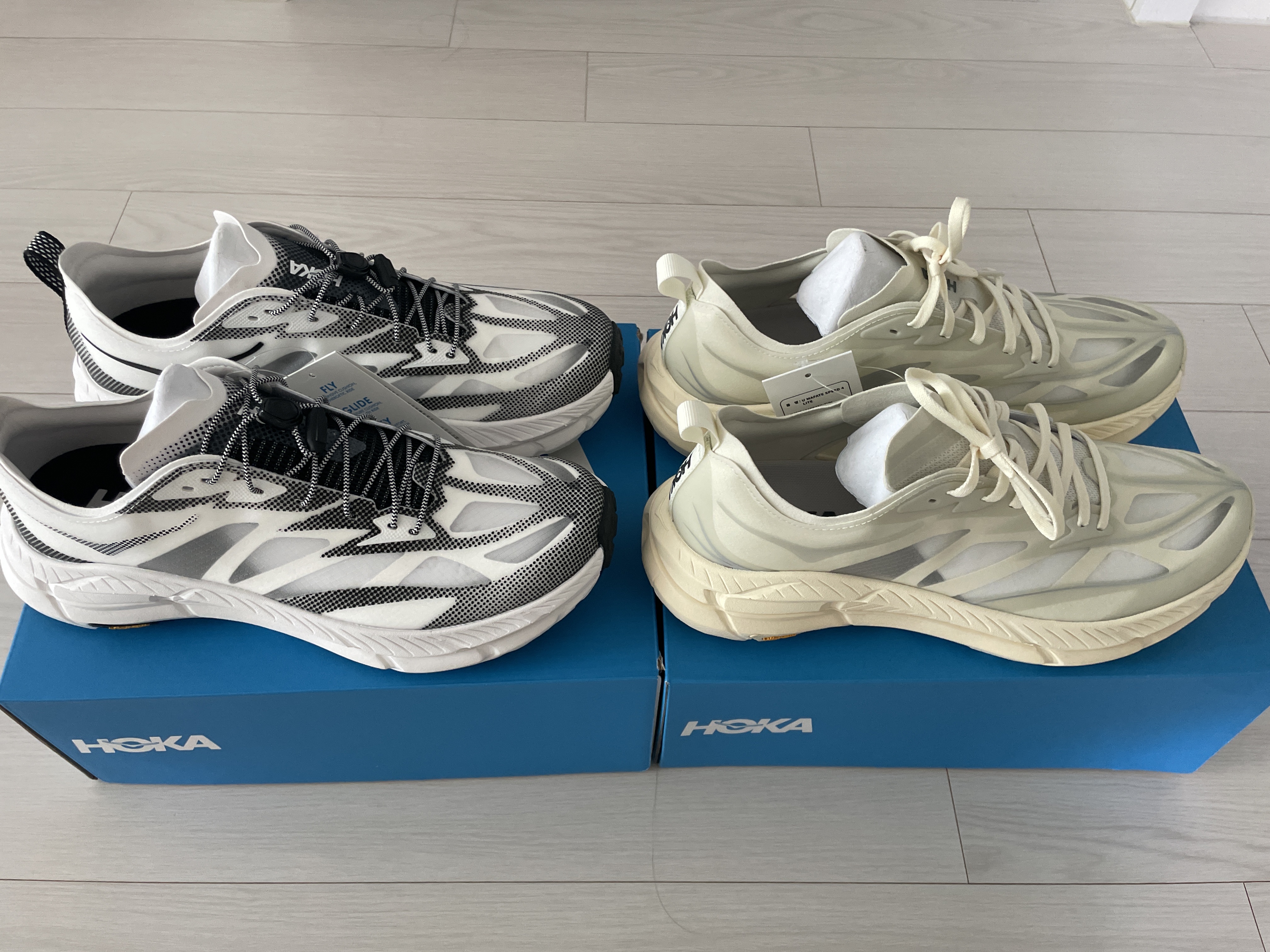 Hoka Mafate Speed 4 Lite White Black, Hoka Mafate Speed 4 Lite Truffle Salt Vintage Yellow 착용 스타일