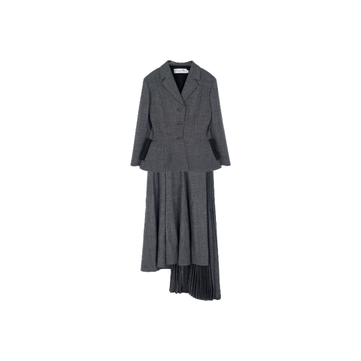 ITUWVFU747FS Dior Wool Tweed Jacket & Pleated Asymmetrical Skirt Set 40 Dark Grey