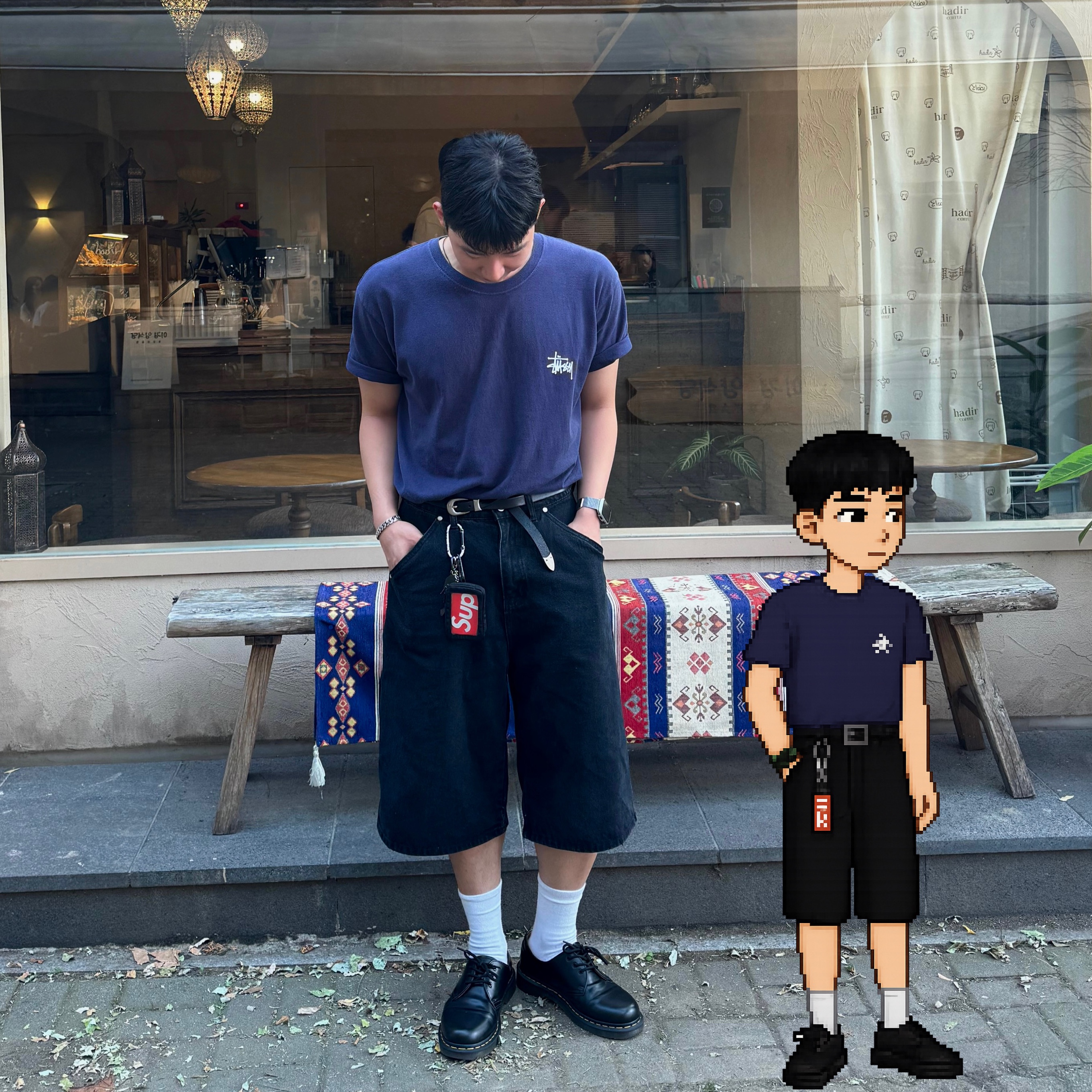 Dr. Martens 1461 Smooth Black, Stussy Basic Stussy T-Shirt Navy 2022 착용 스타일