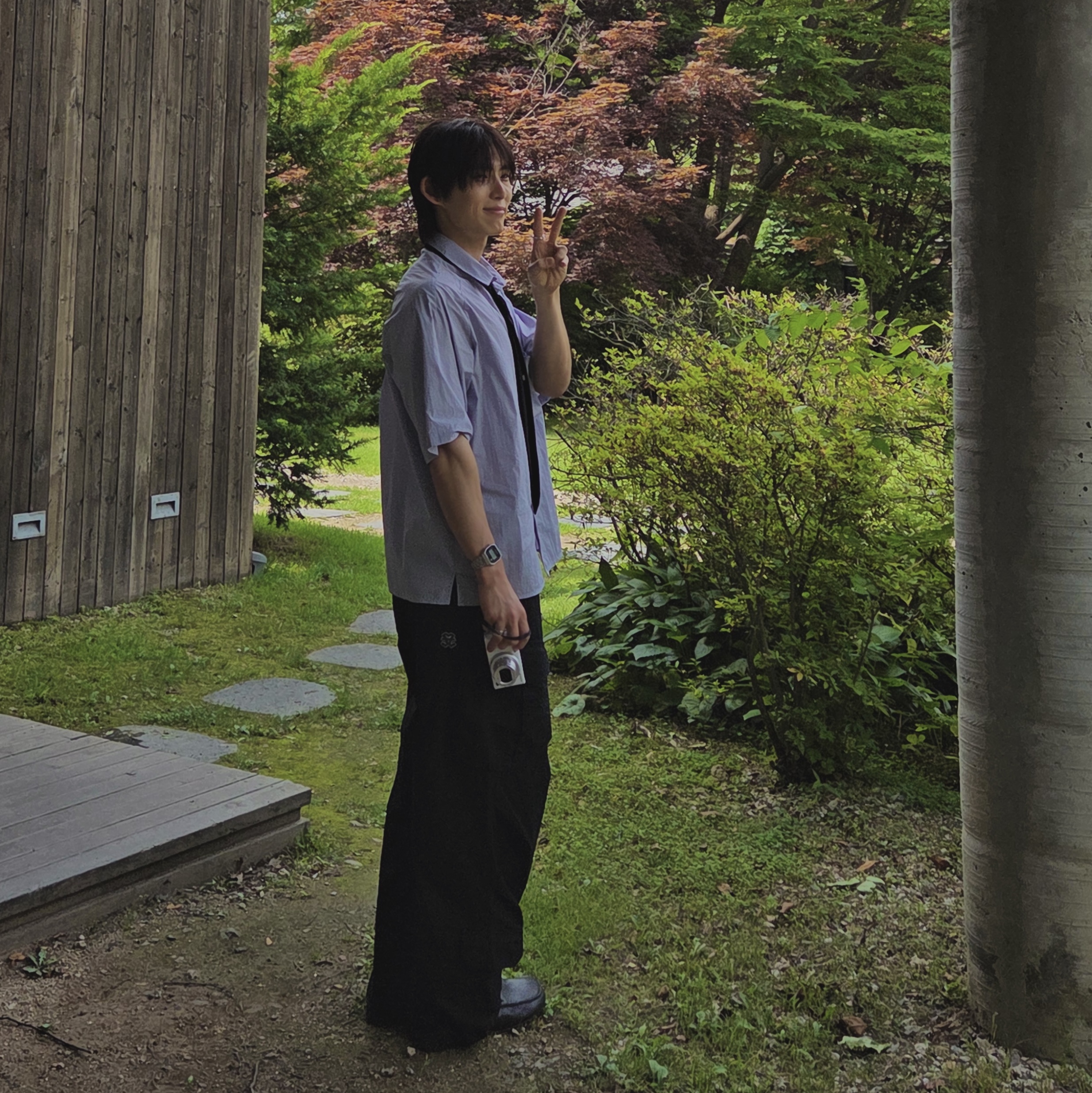 Flavorism VTG Washed Cargo Pants Black 착용 스타일 - 2