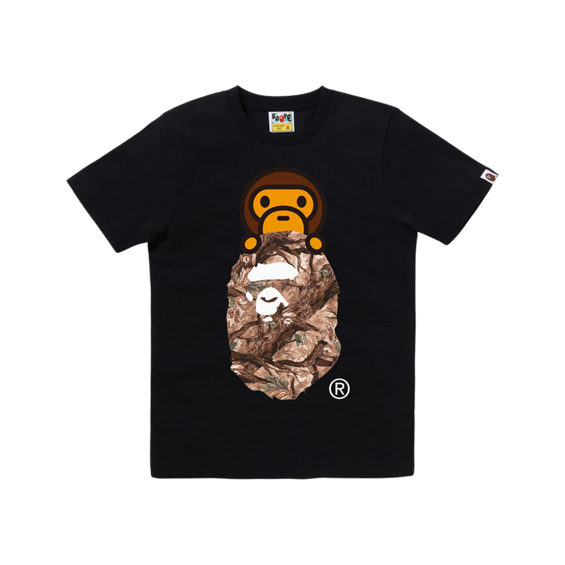 - (W) BAPE Tree Edge Camo Milo on Ape Head T-Shirt Black