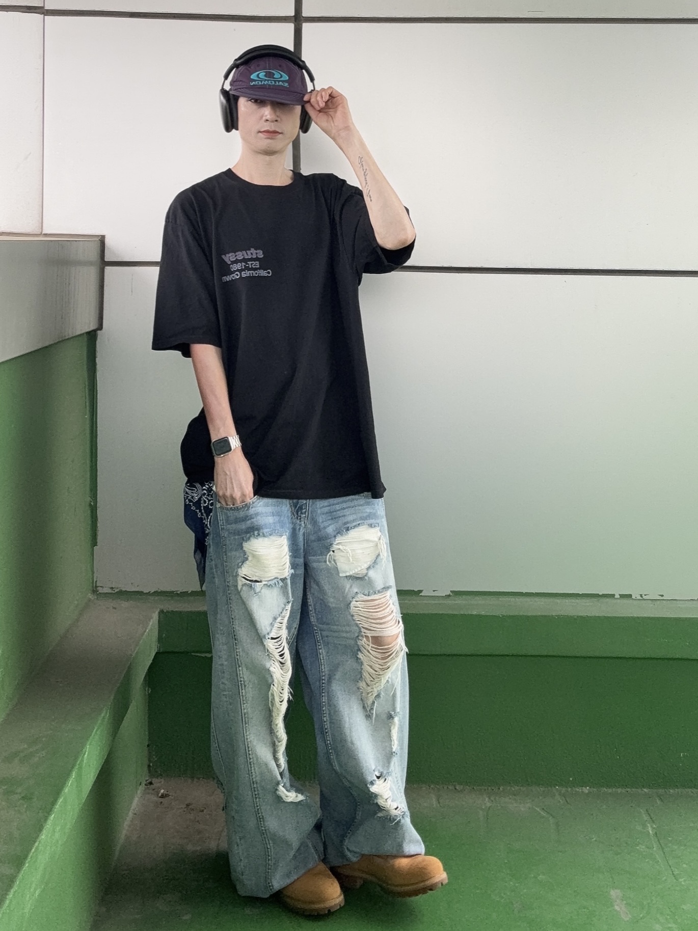 Timberland Premium 6 inch Waterproof Boot Wheat Nubuck - Medium, Stussy California Grown Pigment Dyed T-Shirt Black 착용 스타일 - 2