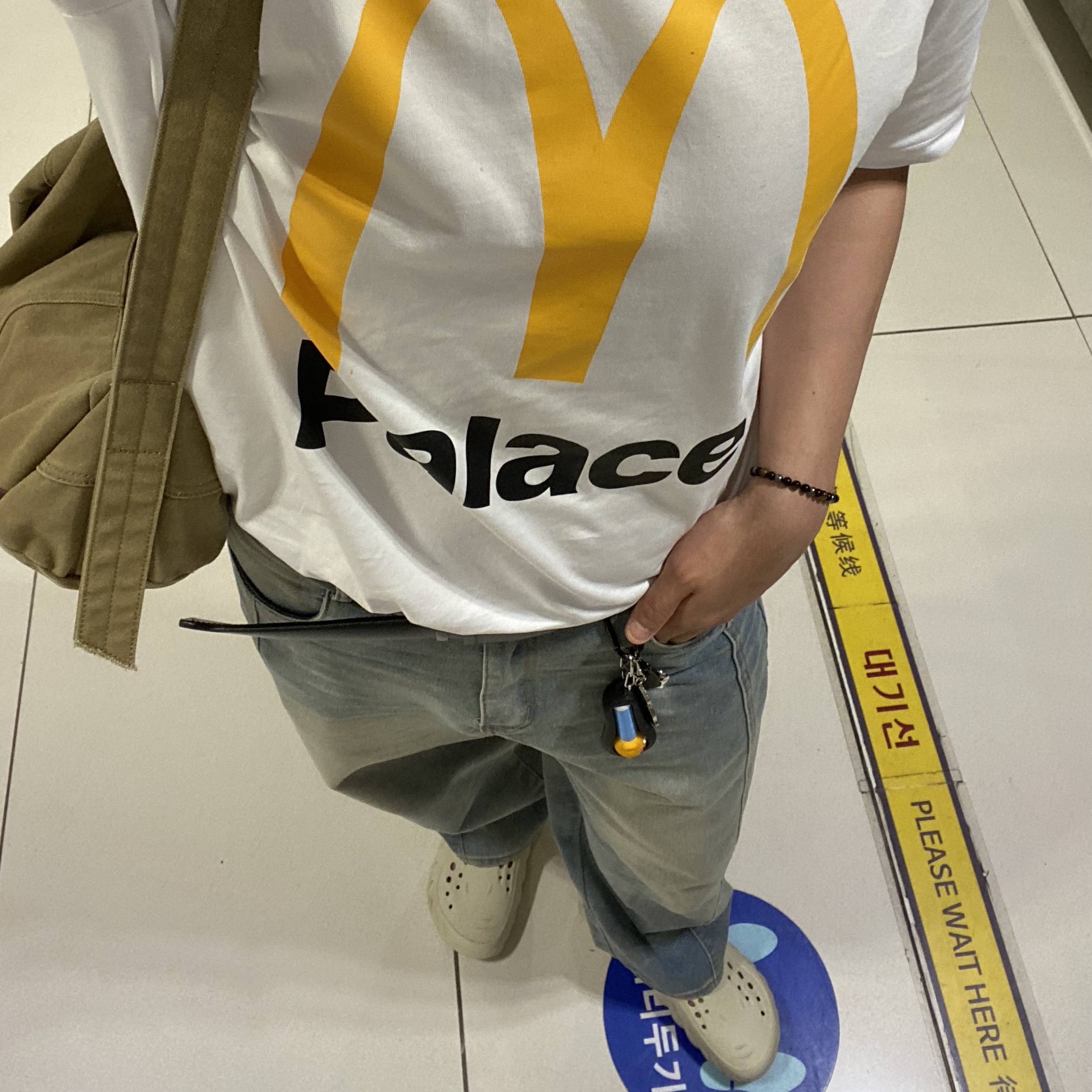 Palace x McDonald's Logo T-Shirt White - 23FW, Crocs Echo Clog Bone Black 착용 스타일