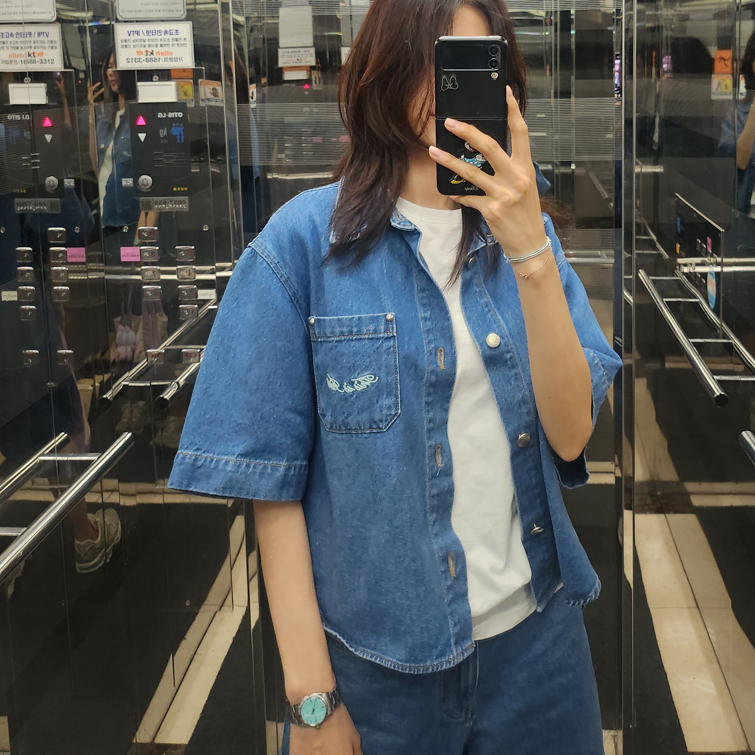 THIS IS FINE x FUNFLEX Denim Bermuda Shorts Blue, THIS IS FINE x FUNFLEX Denim Short Overshirts Blue 착용 스타일