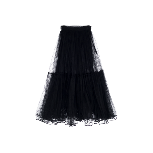 ITD57RPWFQKD Dior Dotted Embroidered Tulle Midi Skirt 34 Black