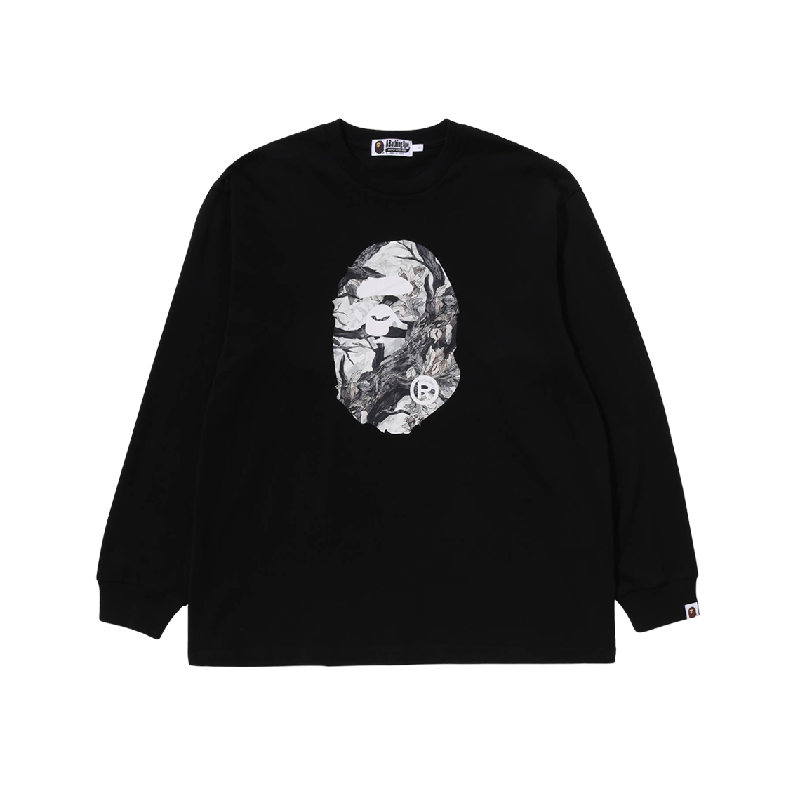 베이프 트리 엣지 카모 에이프 헤드 릴렉스드 핏 롱슬리브 티셔츠 블랙(BAPE Tree Edge Camo Ape Head Relaxed Fit L/S T-Shirt Black) - 1