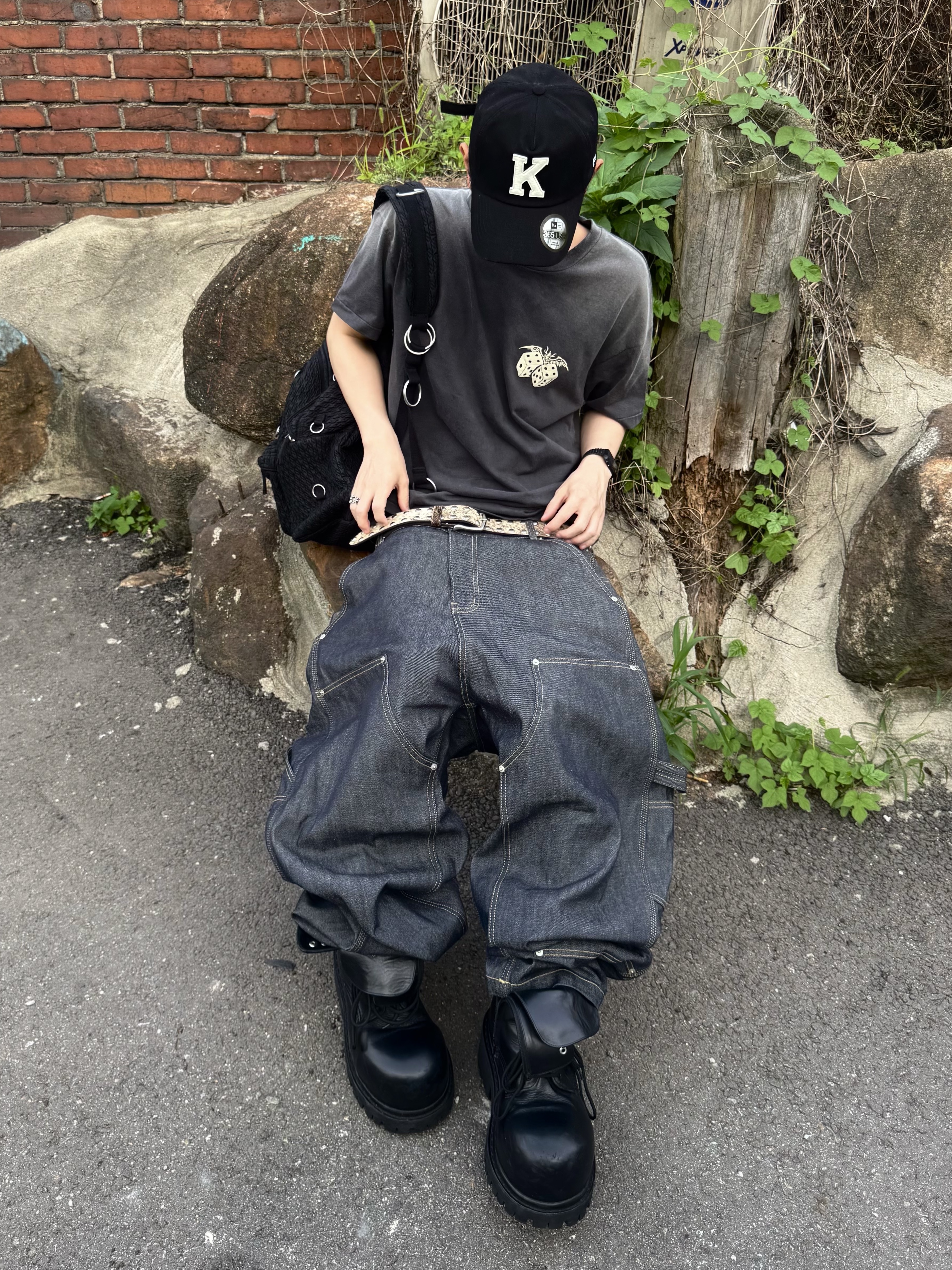 [KREAM 단독] Kamien x KOIN SEOUL K Logo Ball Cap Black, Stussy 8 Ball Studded Belt Raw Cowhide Hair 착용 스타일 - 5